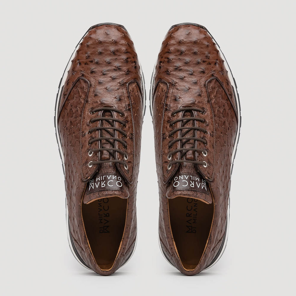 Marco Di Milano Scanno Men's Shoes Brown Exotic Ostich Casual Sneakers (MDM1051)