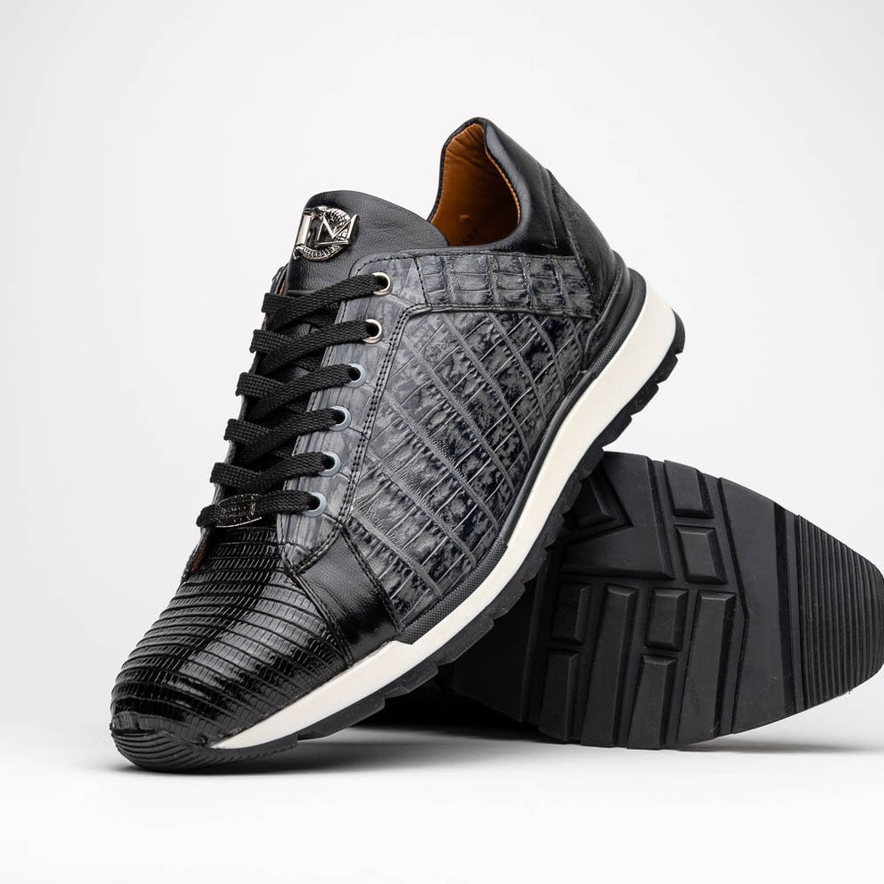 Marco Di Milano Portici Men's Shoes Wine & Black Exotic Lizard / Crocodile Casual Sneakers (MDM1016)