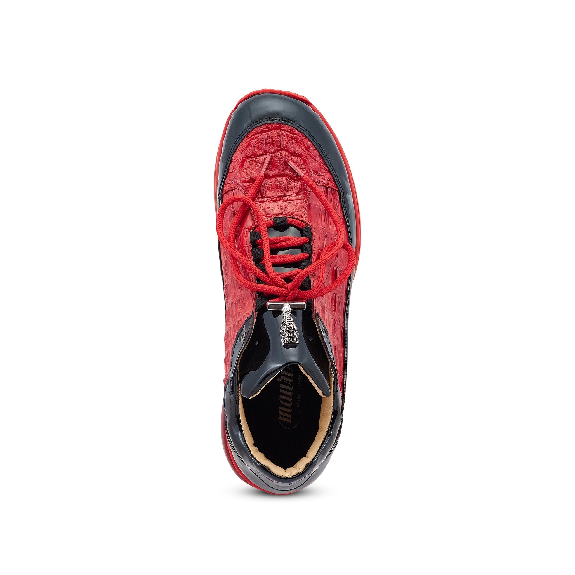 Mauri Gambit 8415 Men's Shoes Black & Red Exotic Hornback / Patent Leather Casual Sneakers (MA5542)