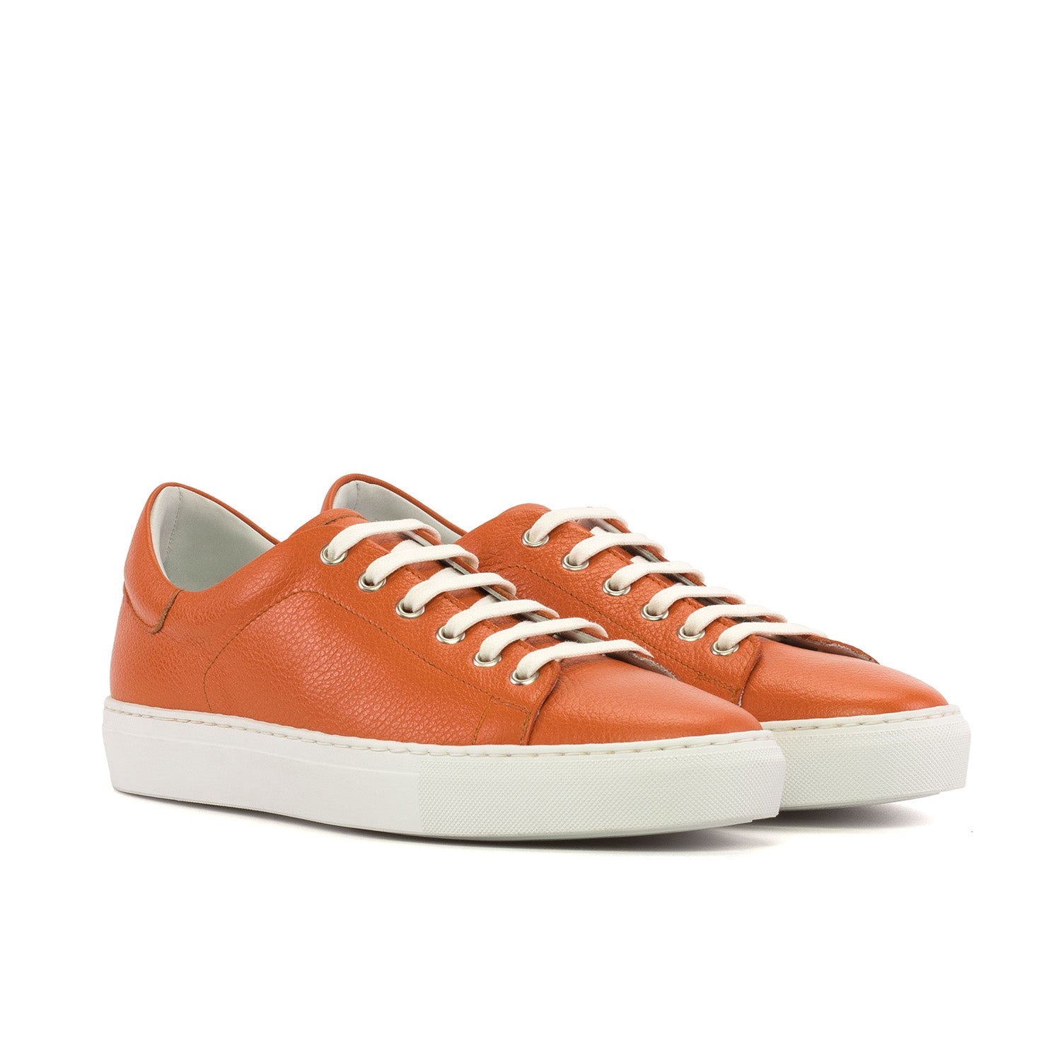 Ambrogio Bespoke Men's Shoes Orange Full Grain Leather Trainer Sneakers (AMB2530)