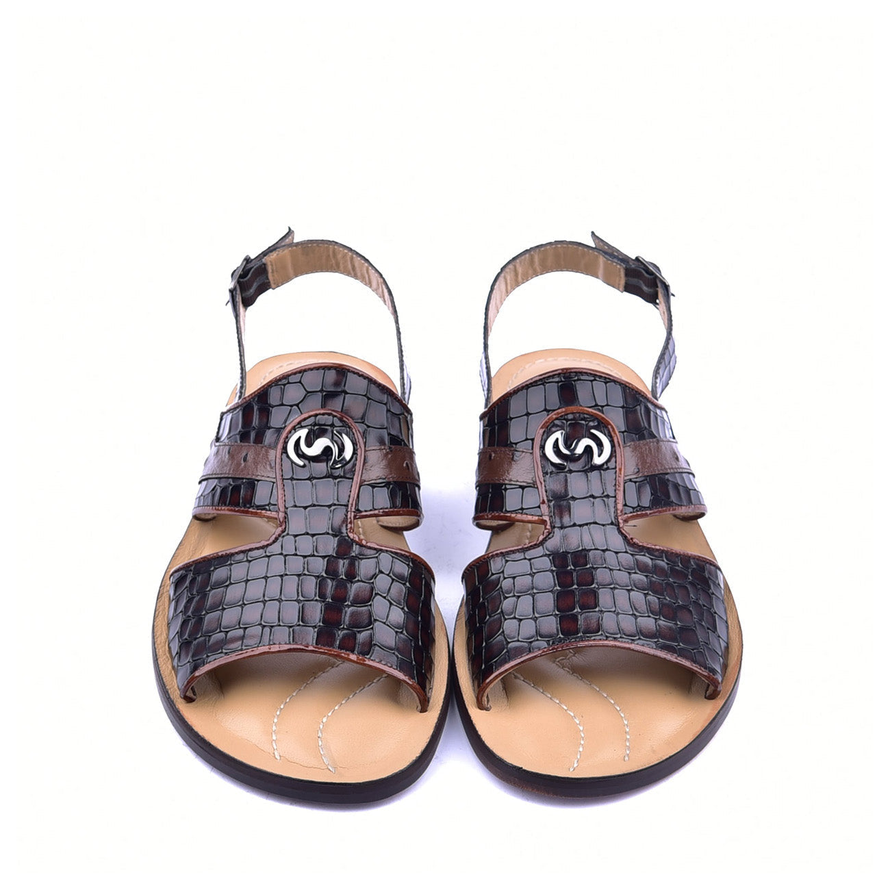Corrente C0075 5829S Men's Shoes Brown Embossed Leather and Ostrich Sandals (CRT1362)