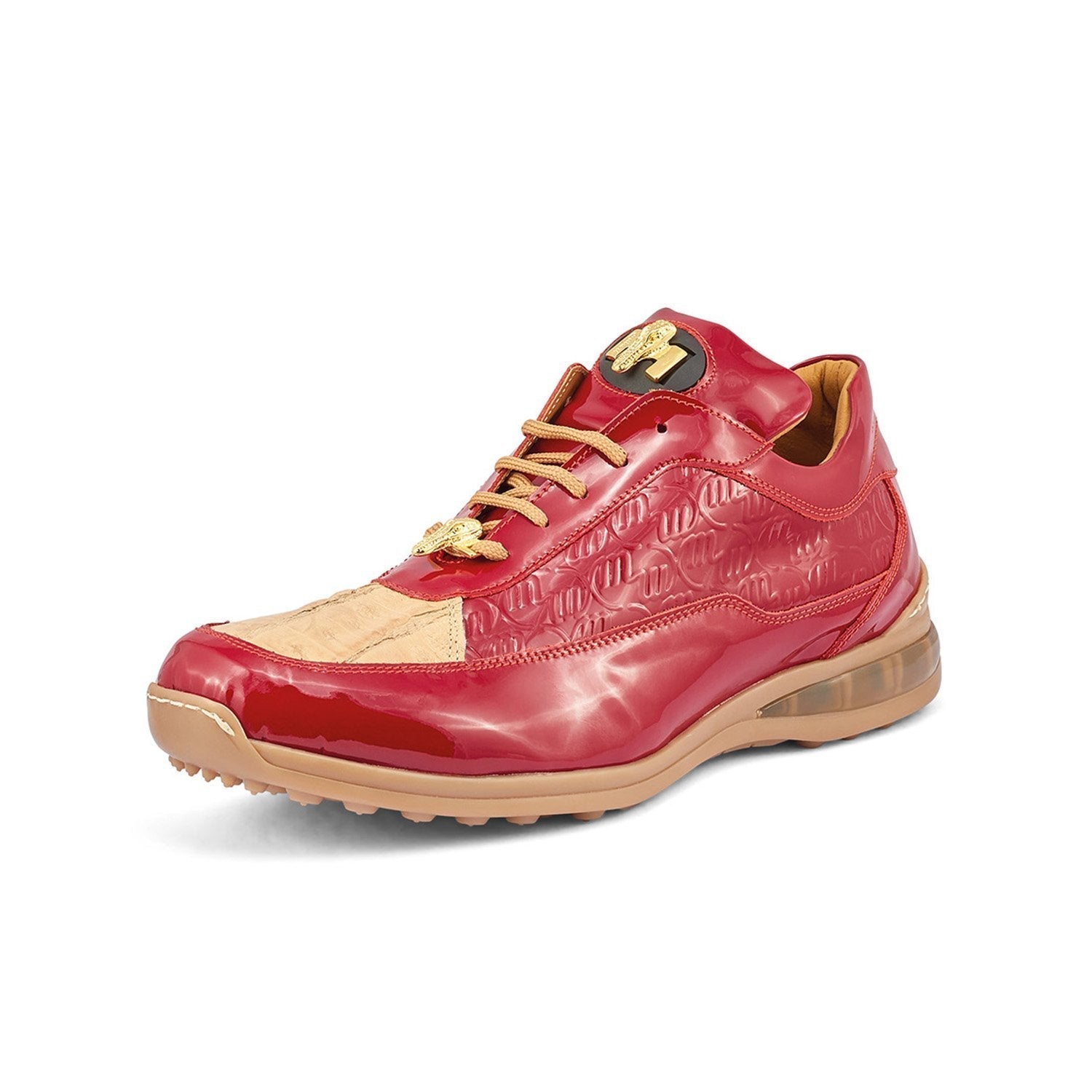 Mauri 8900/2 Bubble Men's Shoes Raspberry & Champagne Exotic Crocodile / Patent Leather Casual Sneakers (MAS5410)
