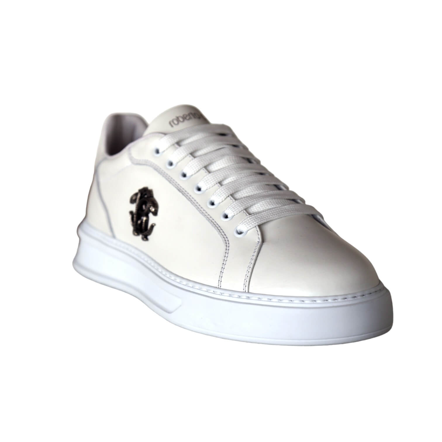 Roberto Cavalli 22535-C Men's Shoes White Calf-Skin Leather Casual Sneakers (RC1001)