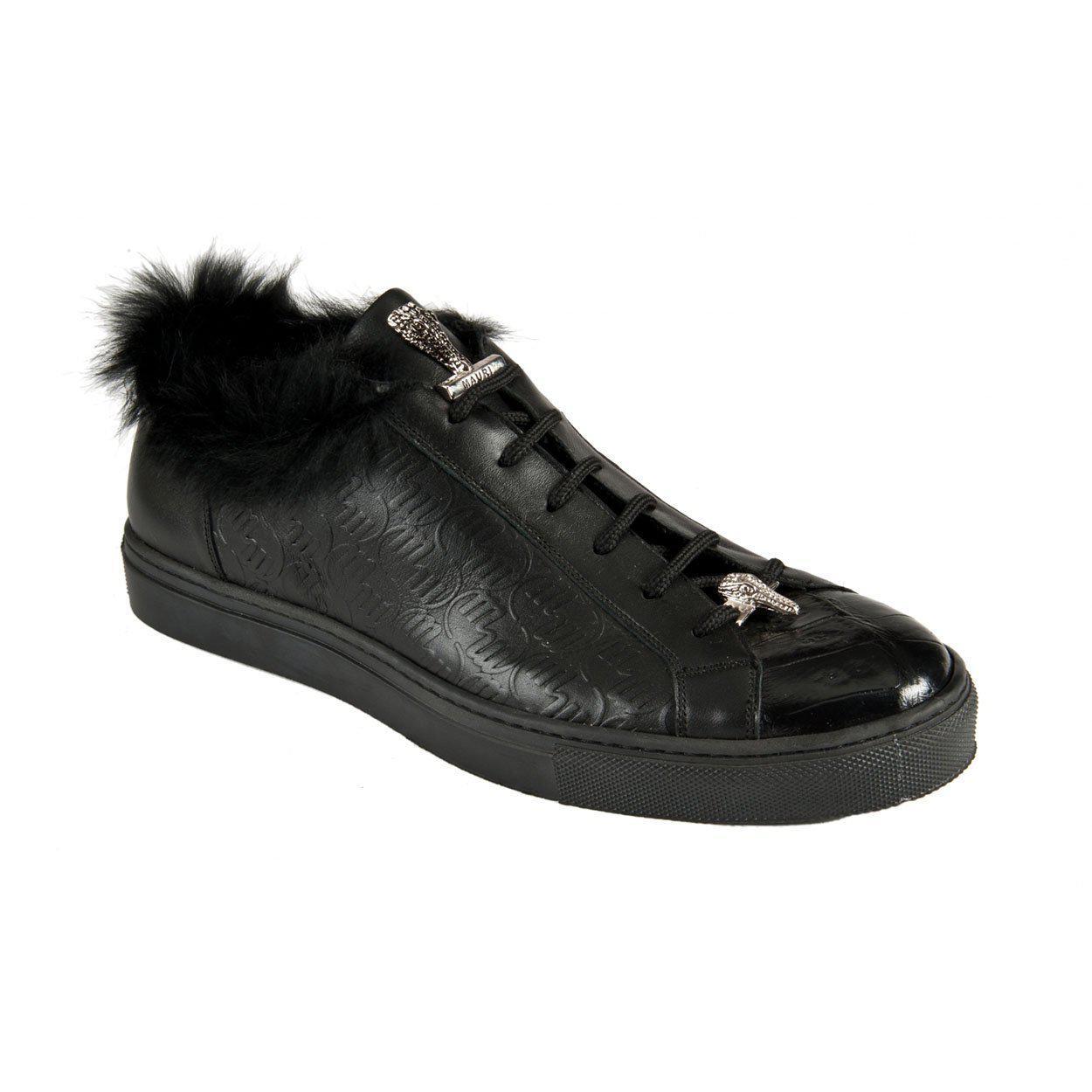 Mauri Men's Designer Shoes Black Exotic Crocodile / Nappa Sneakers 8591 (MAO1049)