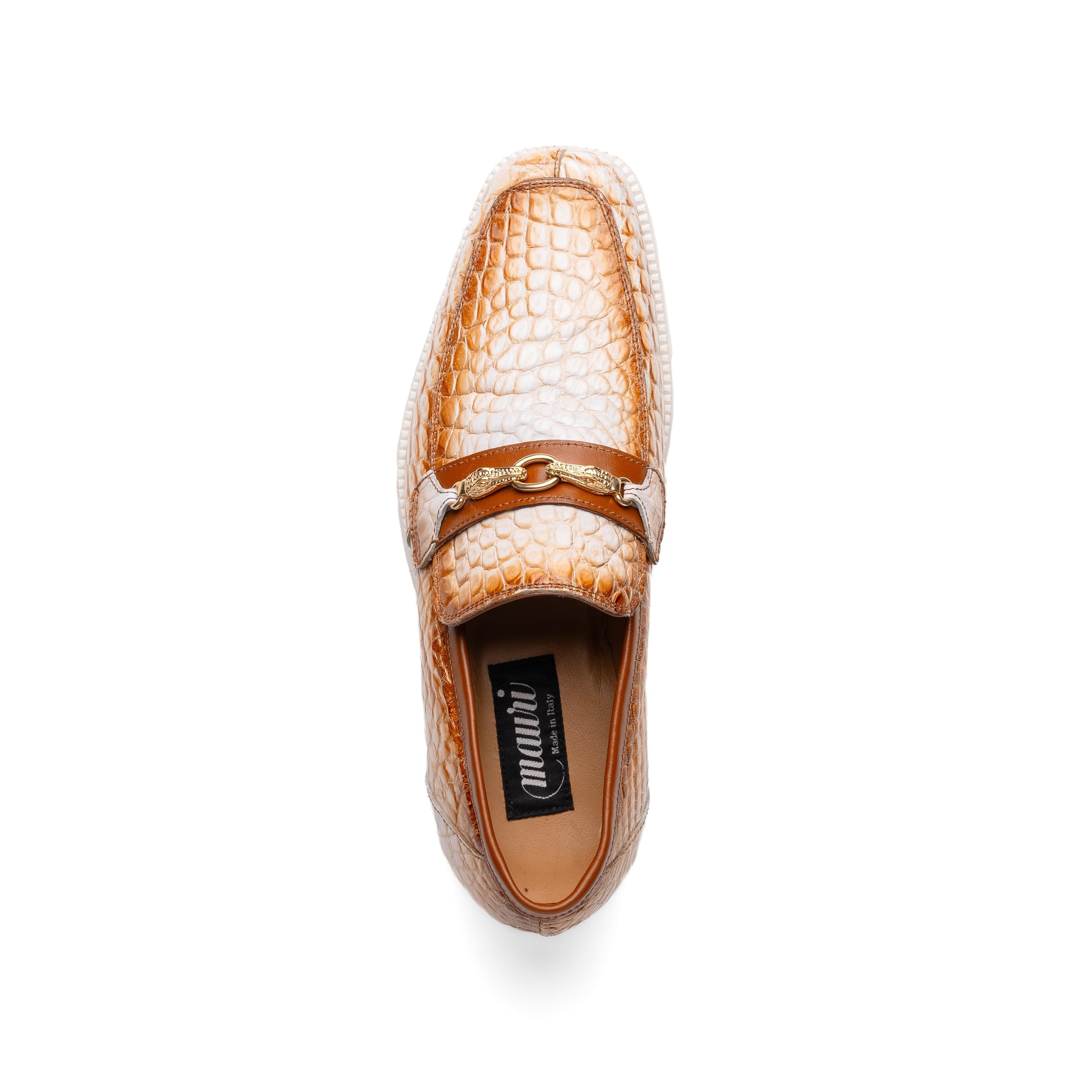 Mauri Debonair 4894-7 Men's Shoes White with Cognac Finished Exotic Alligator / Nappa Leather Horsebit Loafers (MA5596)