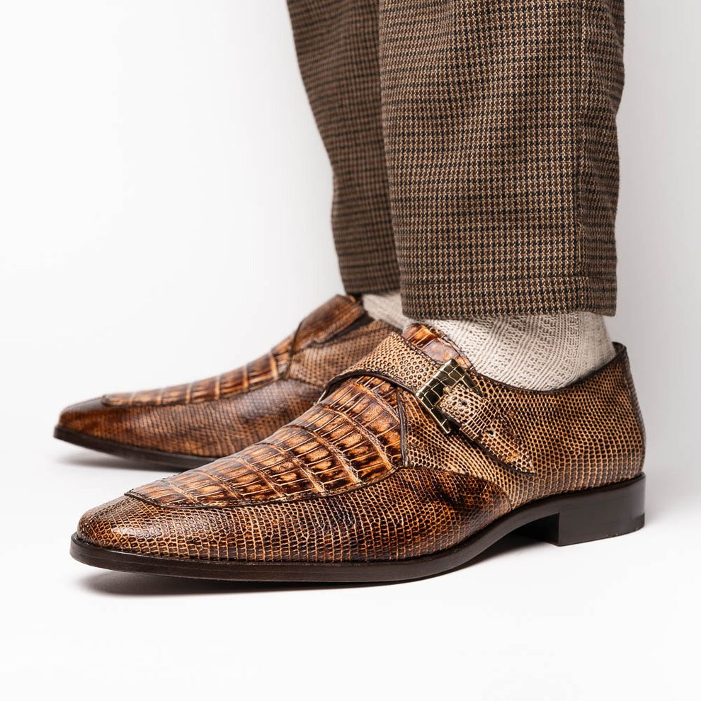 Marco Di Milano Toluca Men's Shoes Exotic Lizard / Crocodile Single Monk-Strap Loafers (MDM1126)