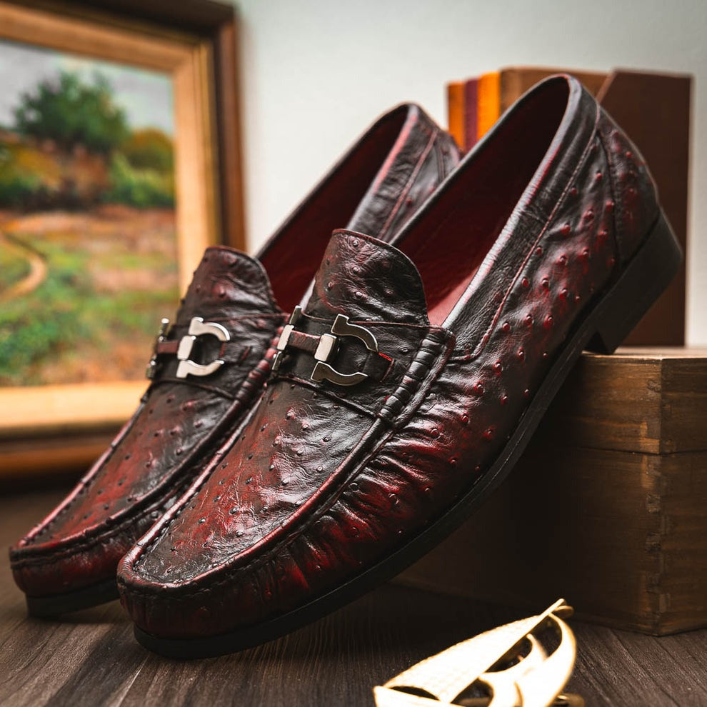 Marco Di Milano Ferrioni Men's Shoes Exotic Ostrich Horsebit Moccasin loafers (MDM1171)