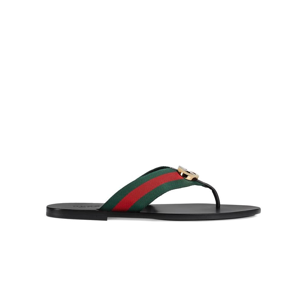 Gucci 630307 H9020 8476 Men's Shoes Black, Red & Green Calf-Skin leather / Fabric Sandals (GGM1722)