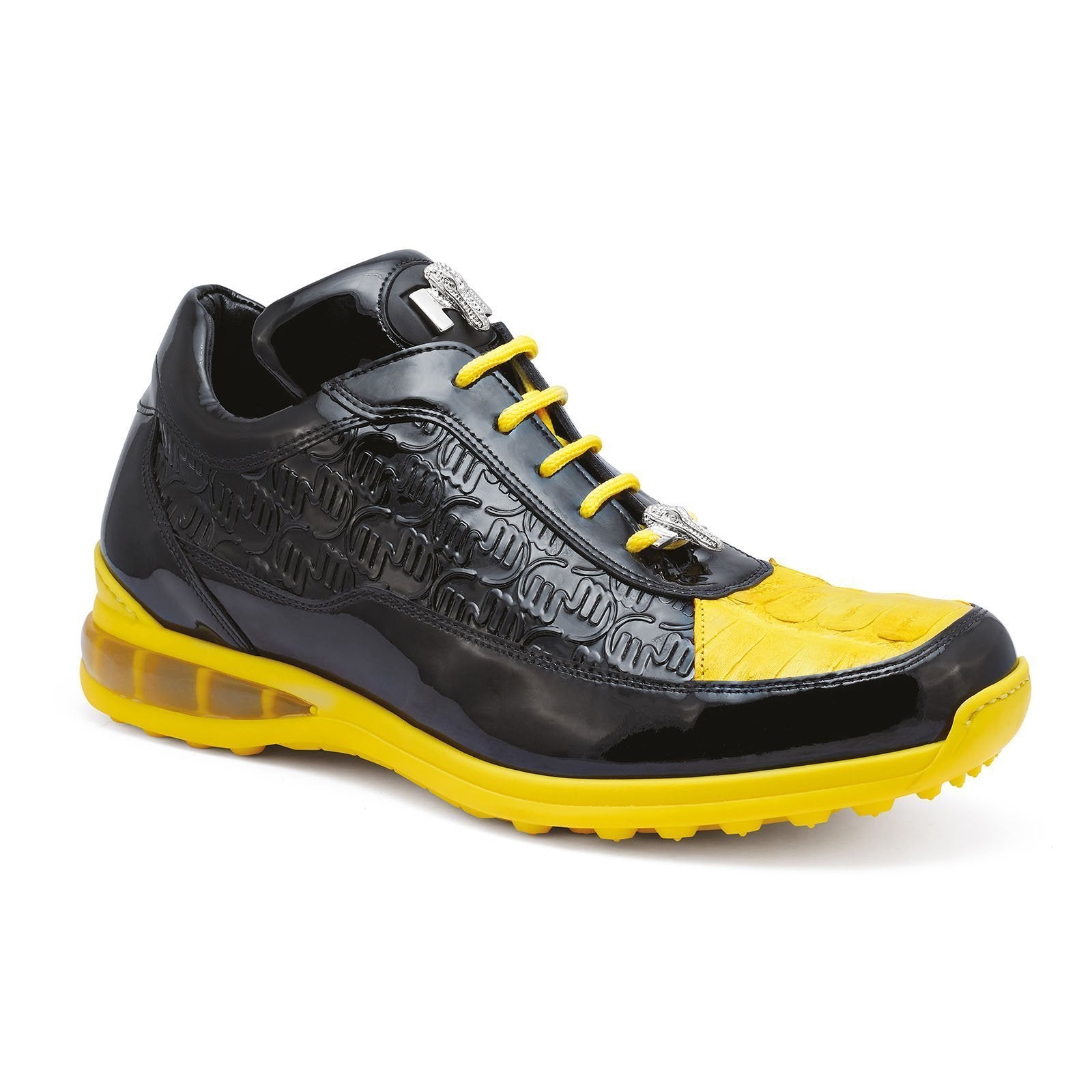 Mauri Bubble 8900/2 Men's Shoes Black & Yellow Exotic Crocodile / Patent Leather Sneakers (MAS5280)