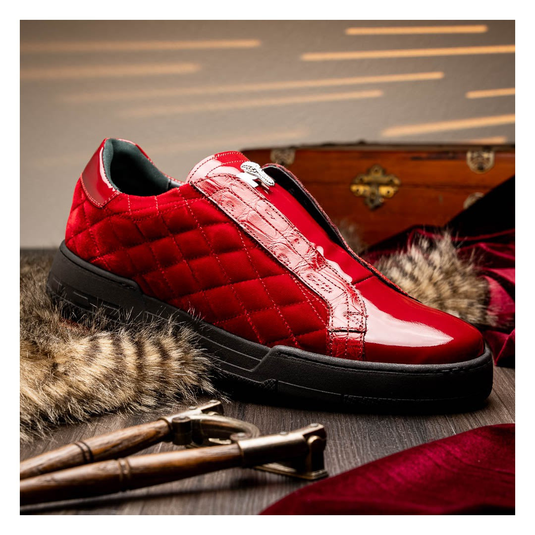 Mauri Regata 8478/10 Men's Shoes Exotic Crocodile / Quilted Velvet / Patent Leather Slip-On Sneakers (MA5648)