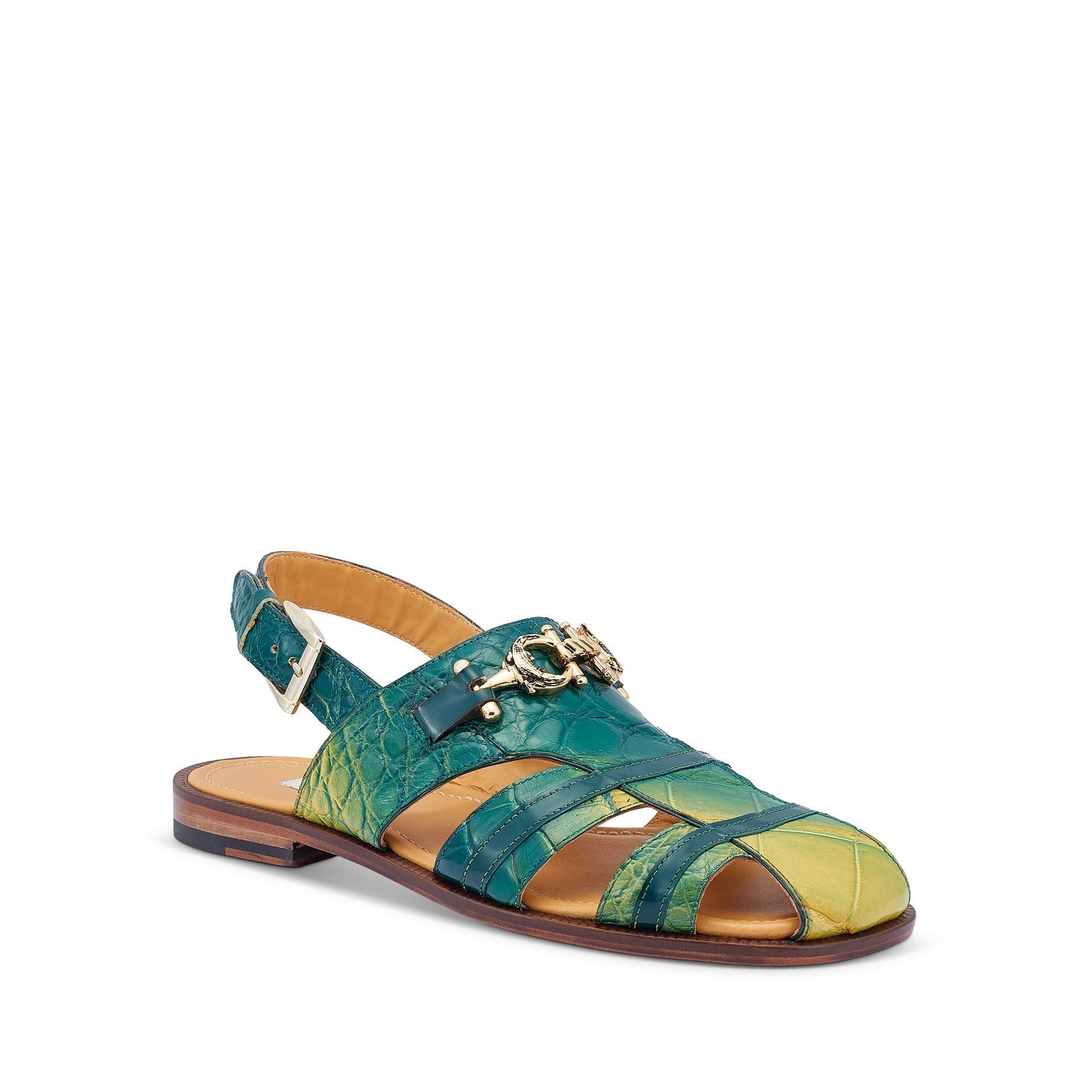 Mauri 5128 Tarragon Men's Shoes Multi Green Exotic Alligator Horsebit Sandals (MAS5424)
