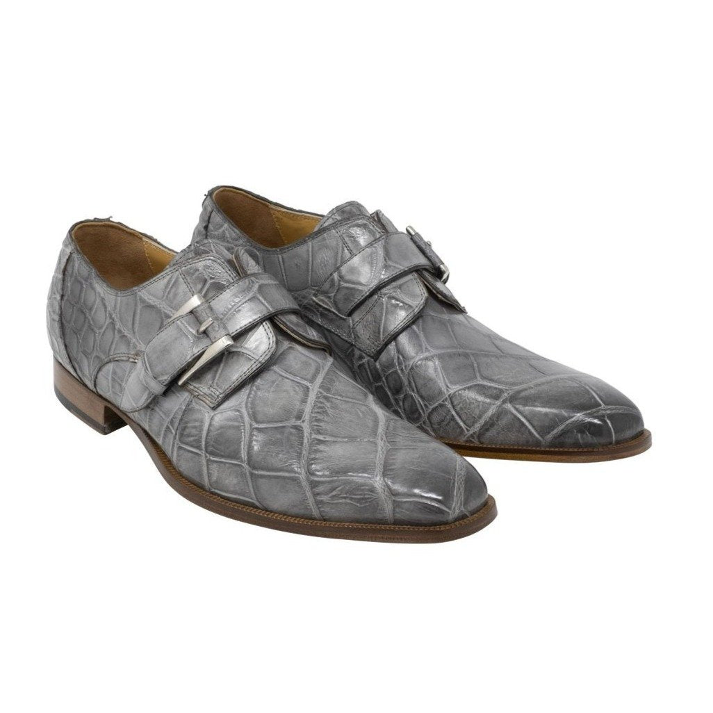 Mauri High-Speed Men's Designer Shoes Grey Burnished Alligator Dress Monk-Straps Loafers 3054 (MA5101)