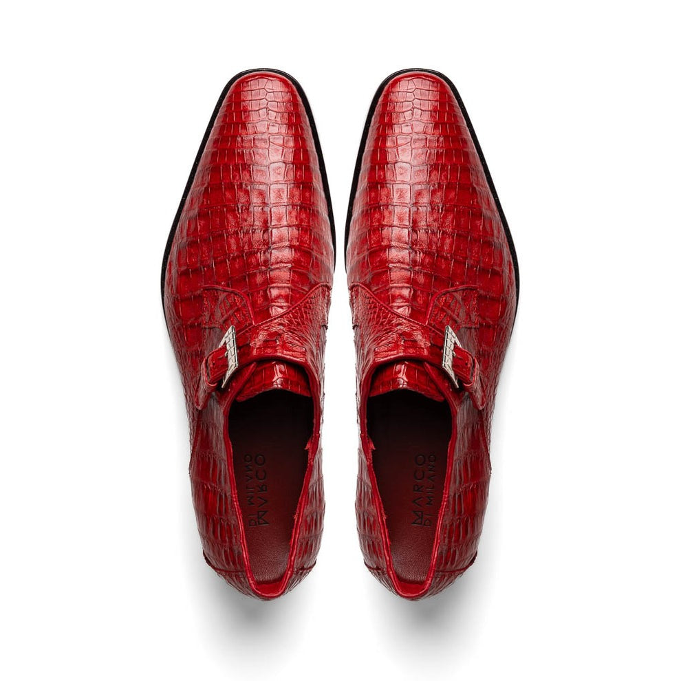 Marco Di Milano Rovigo Men's Shoes Wine Exotic Crocodile Skin Single Monk-Strap Loafers (MDM1000)