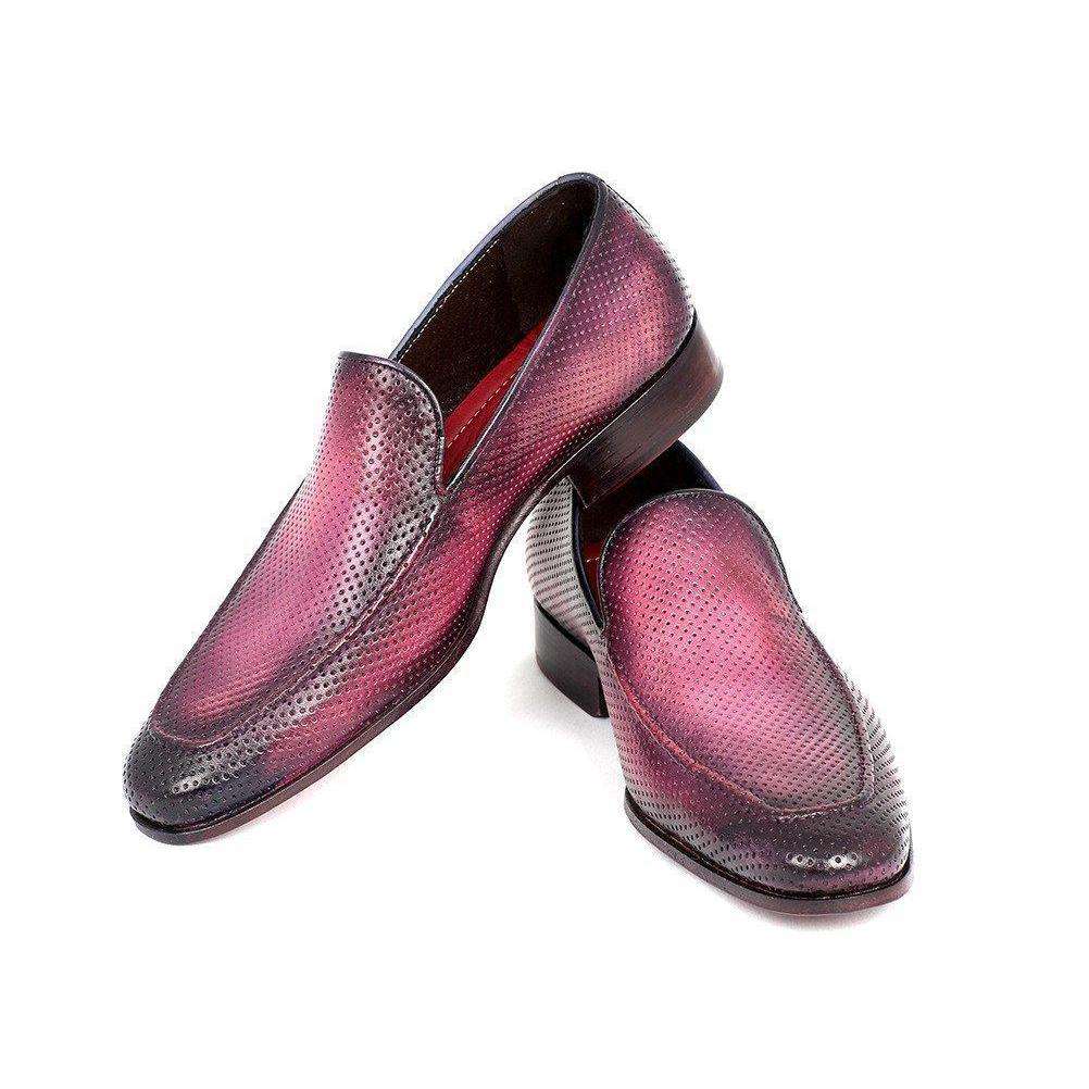 Paul Parkman Handmade Designer Shoes Perforated Leather Purple Loafers (PM5451)