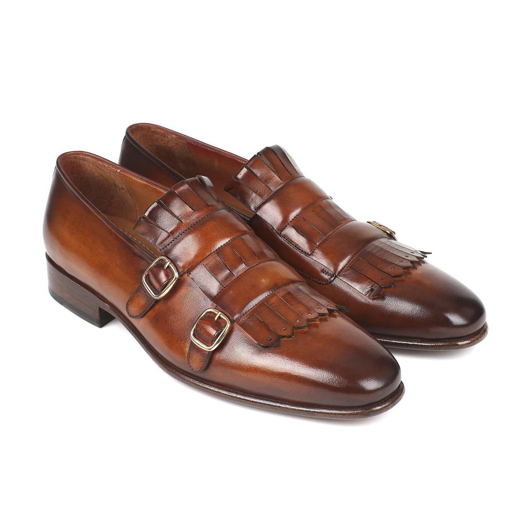 Paul Parkman Handmade Designer Shoes Men's Brown Double Monkstraped Calfskin Loafers ST37VF (PM5716)