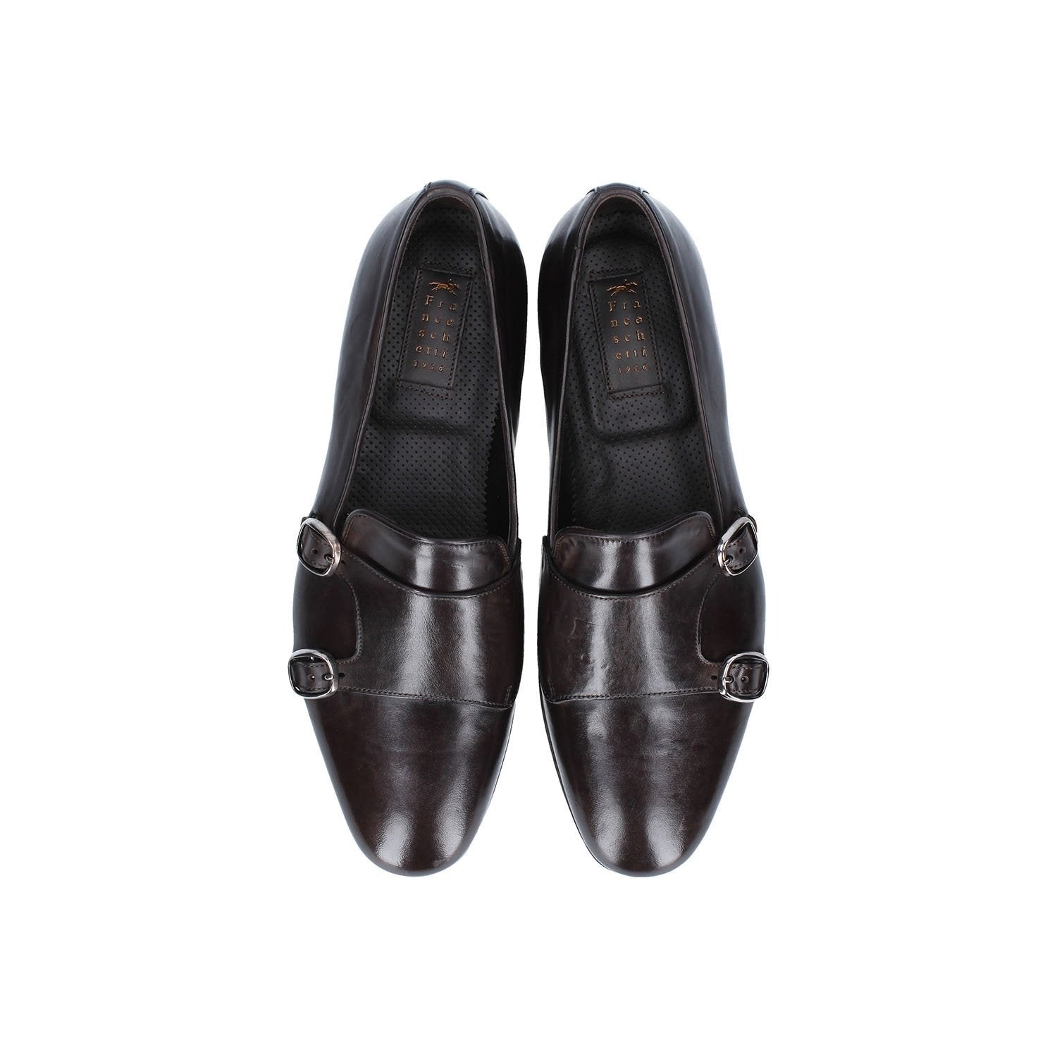 Franceschetti Sirio Men's Shoes Dark Brown Horse Leather Double Buckle Belgian Loafers (FCCT1005)