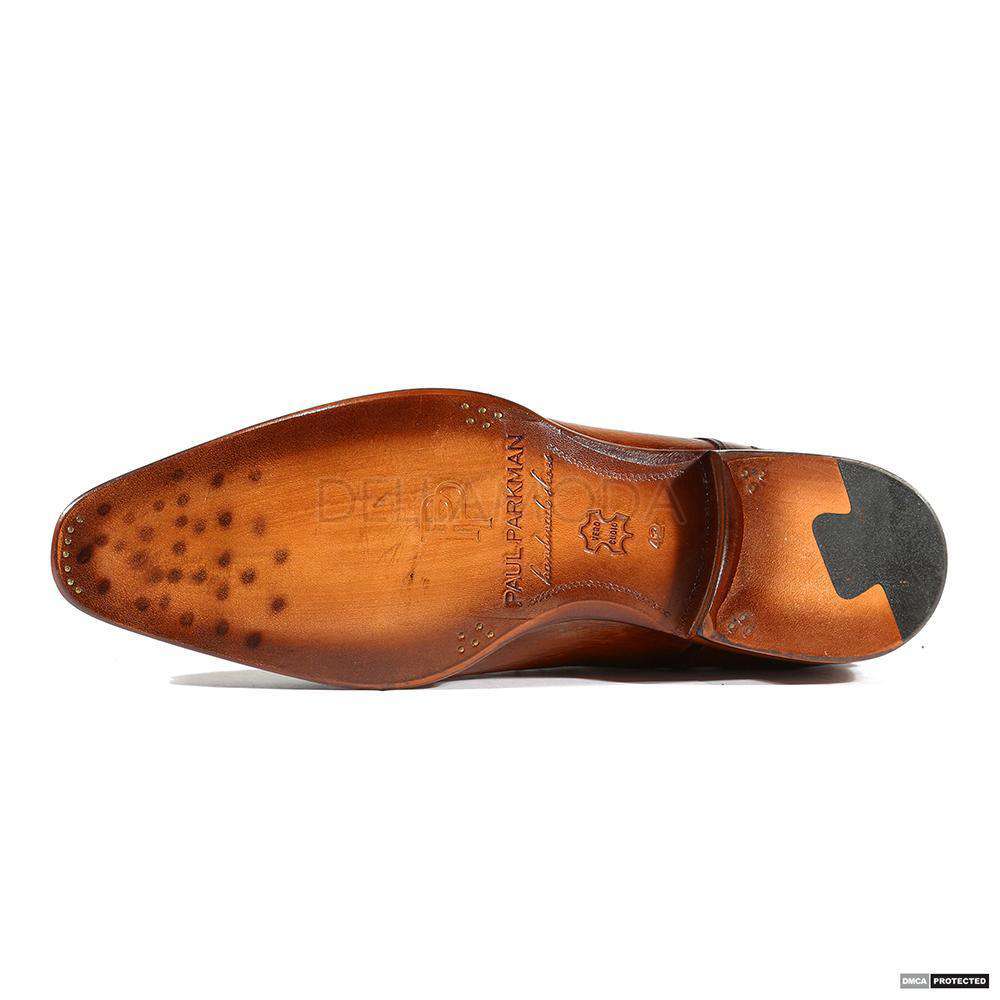 Paul Parkman Handmade Designer Shoes Men's Handmade Ostrich Double Monkstrap Brown & Tobacco Loafers (PM1102)
