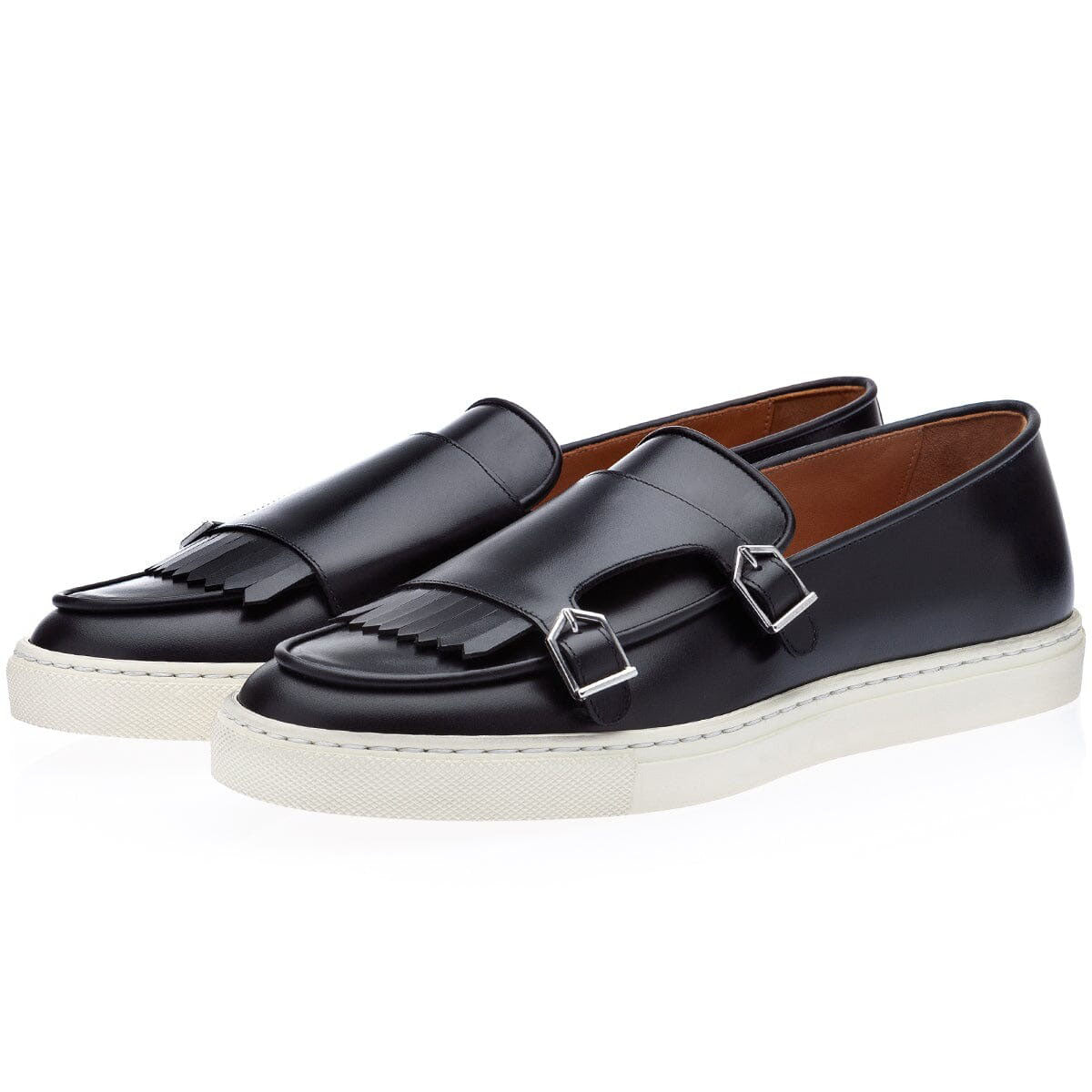 SUPERGLAMOUROUS TANGERINE 7.1 Men's Shoes Black Nappa Leather Double Monk Skate Sneakers (SPGM1295)