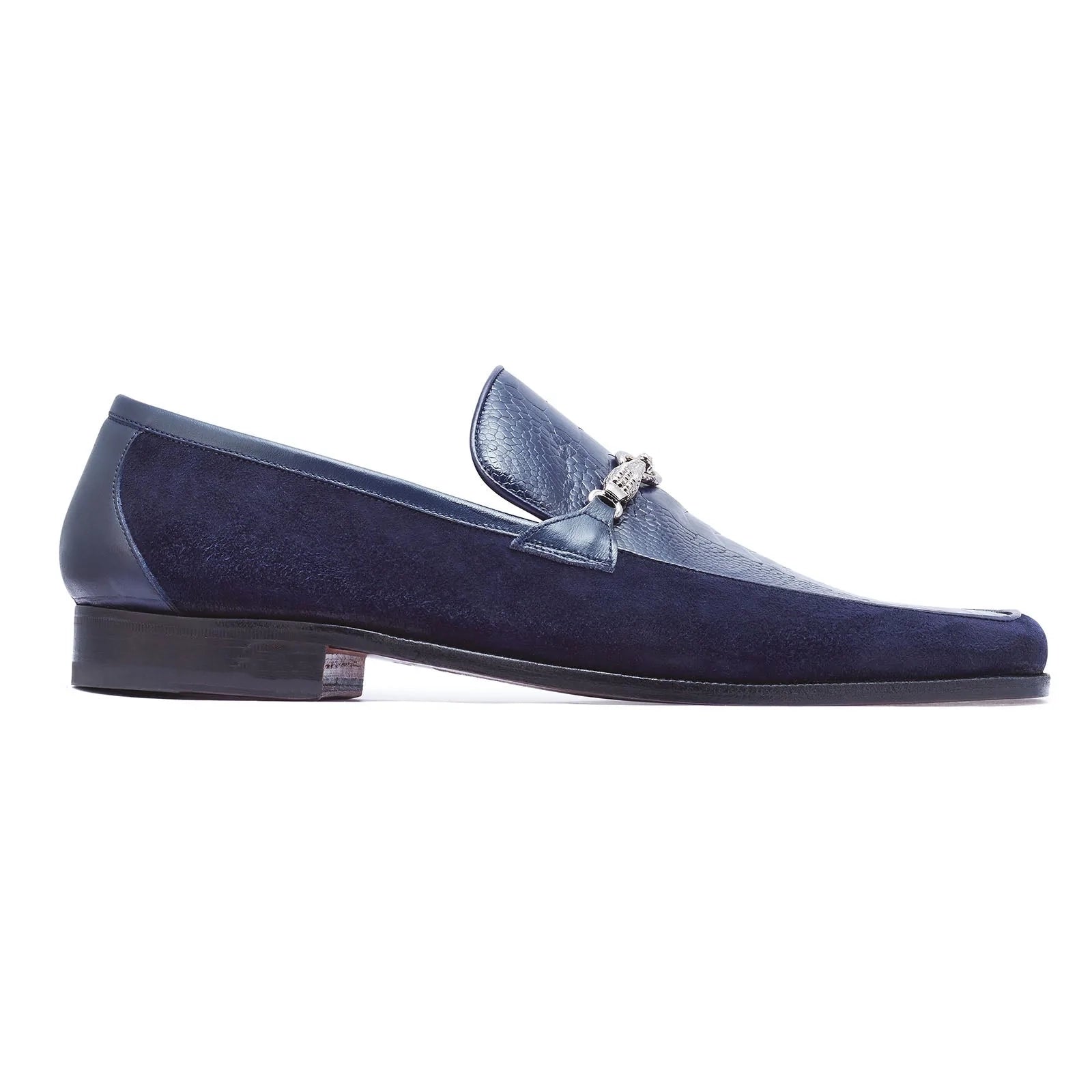Mauri Priest 4800 Men's Shoes Wonder Blue Ostrich Leg / Suede / Calf-Skin Leather Horsebit Loafers (MAS5259)