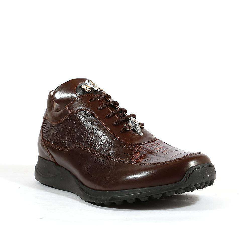 Mauri 8900/2 Men's Shoes Dark Brown Italian King Nappa Embossed / Crocodile Casual Sneakers (MA1113)