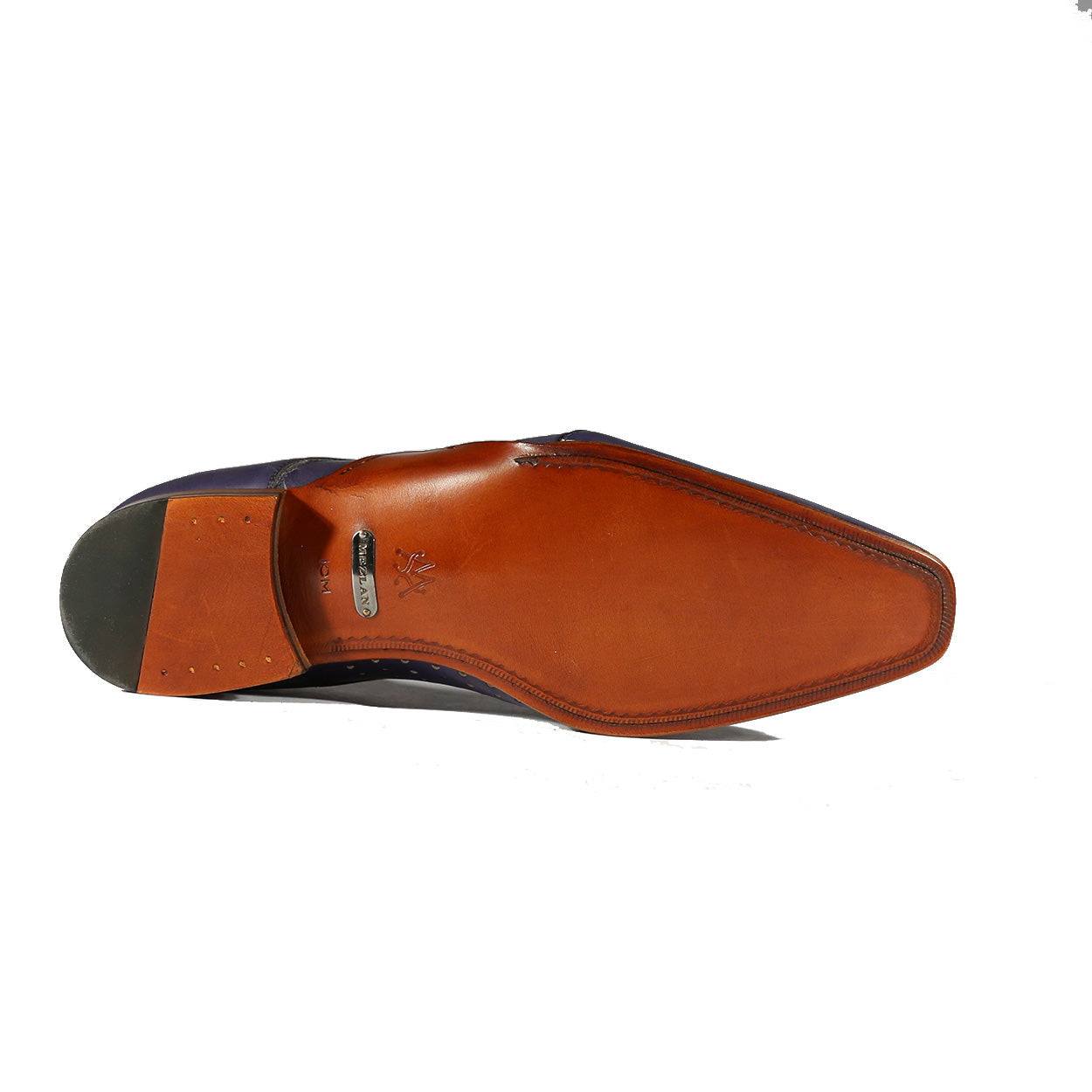 Mezlan S20273 Men's Shoes Blue Perforated Calf-Skin Leather Opanka Derby Oxfords (MZS3472)