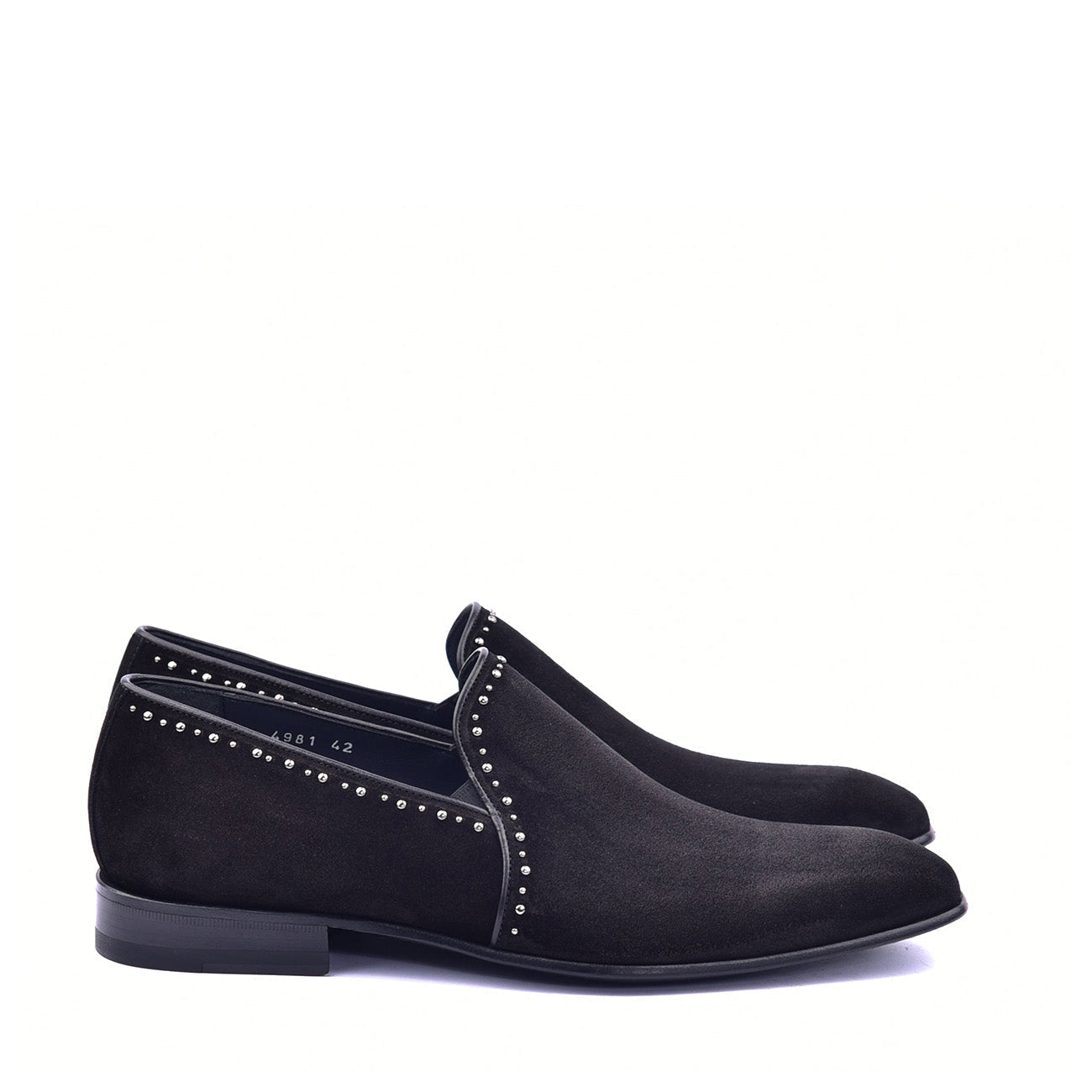 Corrente C04 4981S Men's Shoes Black Plain Suede / Calf Skin Leather with Studs Loafers (CRT1370)