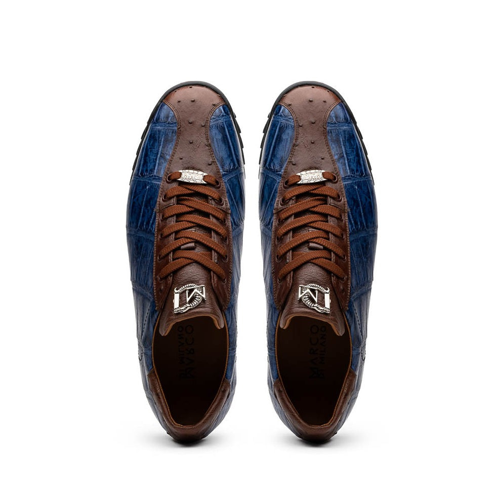 Marco Di Milano Saulo Men's Shoes Green & Cognac Exotic Ostrich / Alligator Casual Sneakers (MDM1045)