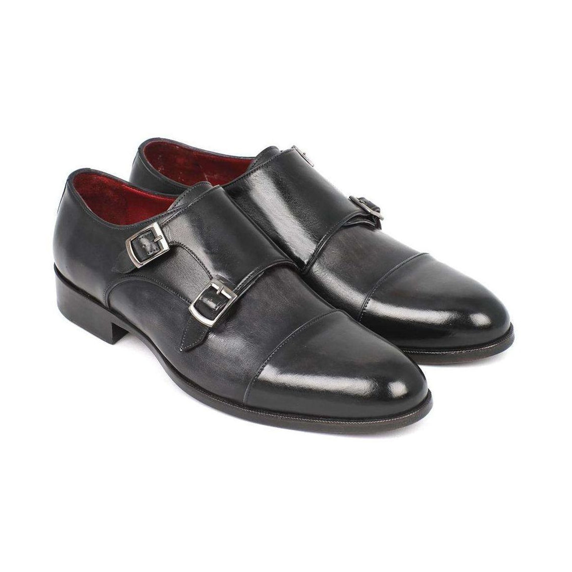 Paul Parkman Handmade Designer Shoes Men's Handmade Designer Shoes Cap-toe Double Monkstraps Gray Black Loafers (PM5220)