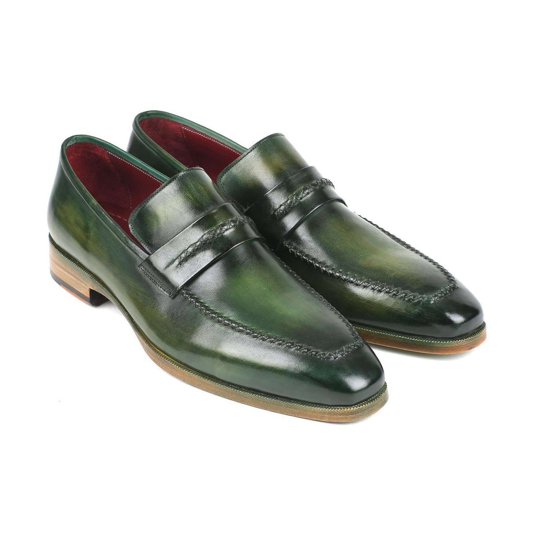 Paul Parkman Handmade Designer Shoes Men's Green Calf-skin Leather Loafers 068-GRN (PM5911)