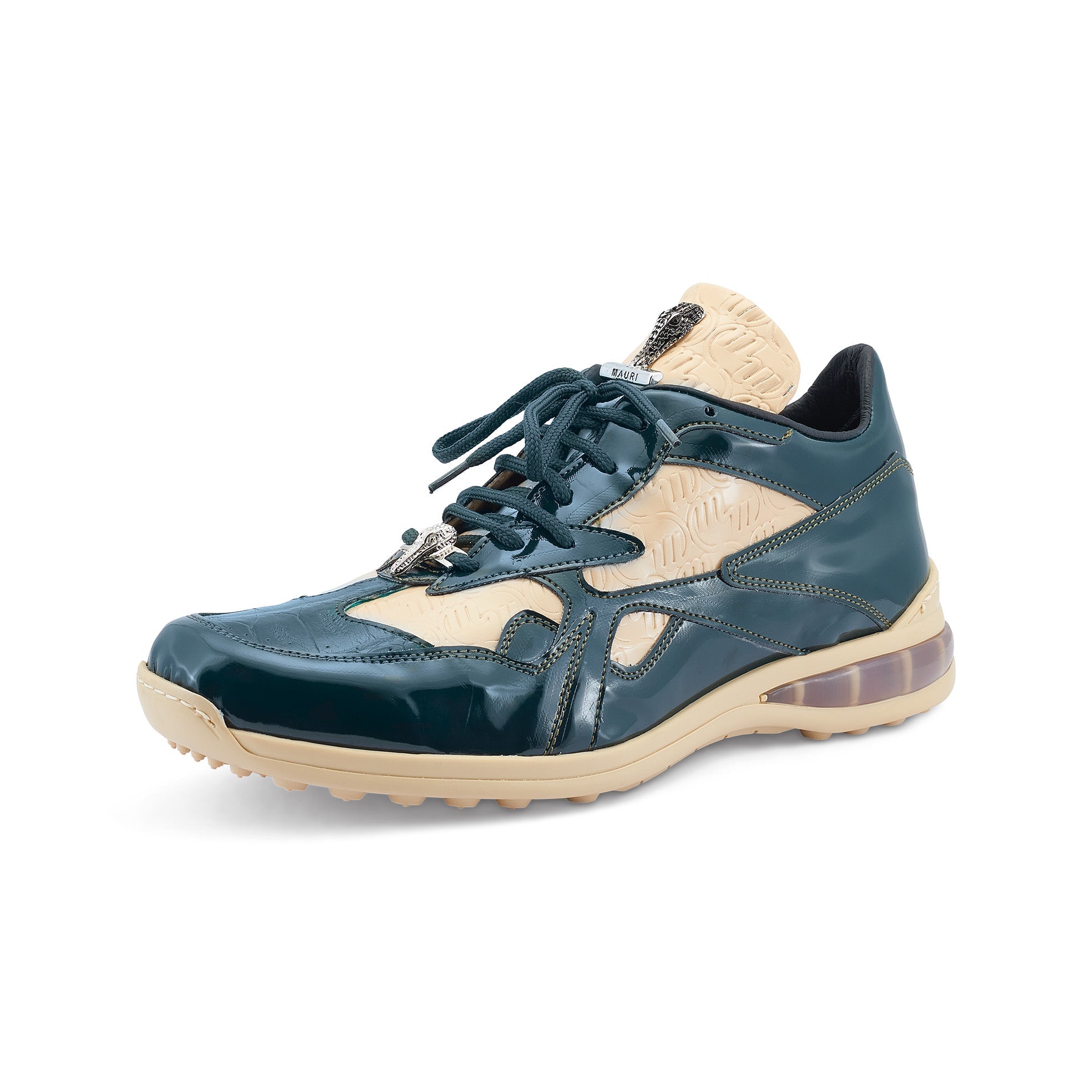 Mauri Sonic 8464/1 Men's Shoes Hunter Green & Cream Exotic Crocodile / Patent Leather Casual Bubble Sneakers (MA5540)