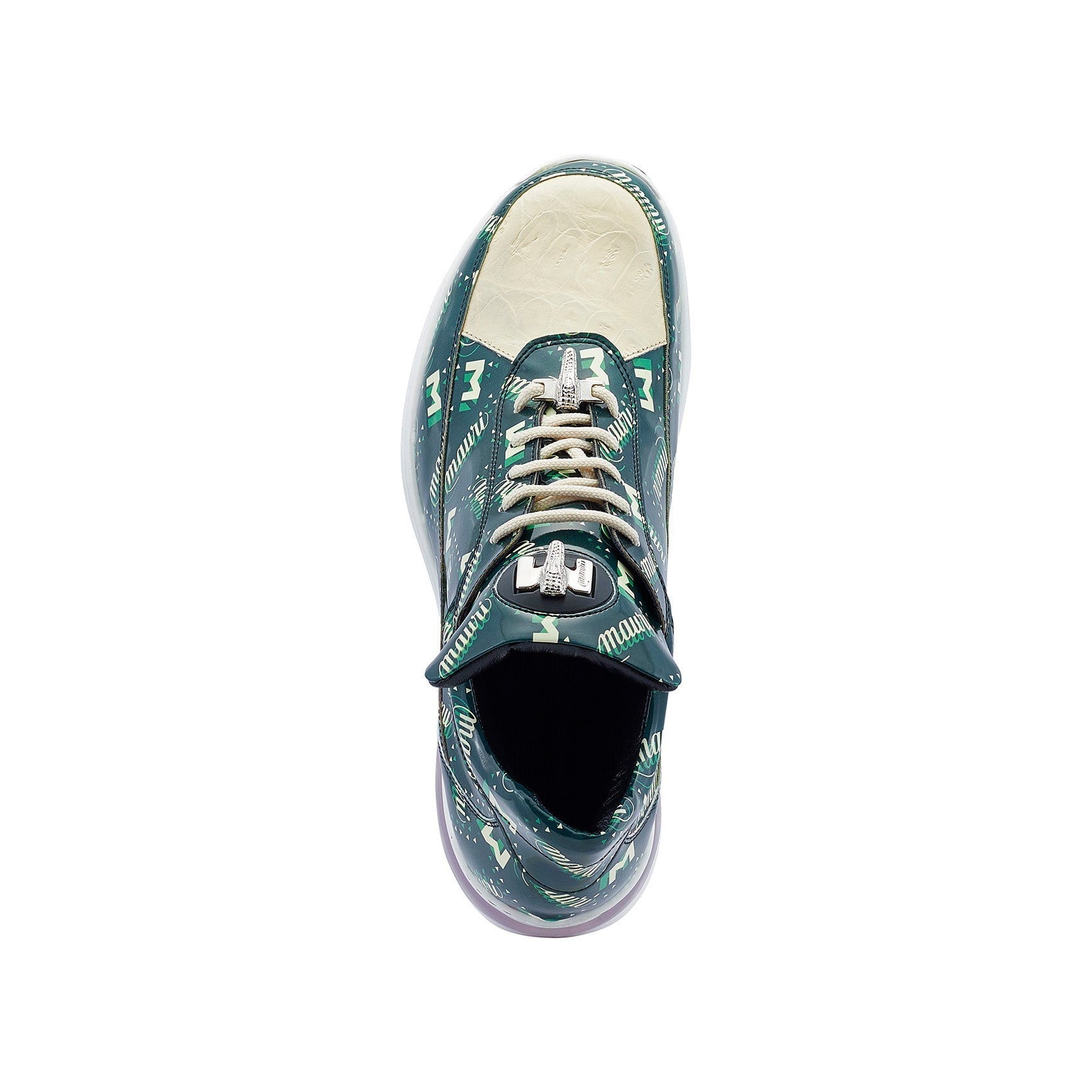 Mauri 8900/2 Press Men's Shoes Cream & Green Exotic Crocodile / Nappa Leather Casual Sneakers (MA5448)