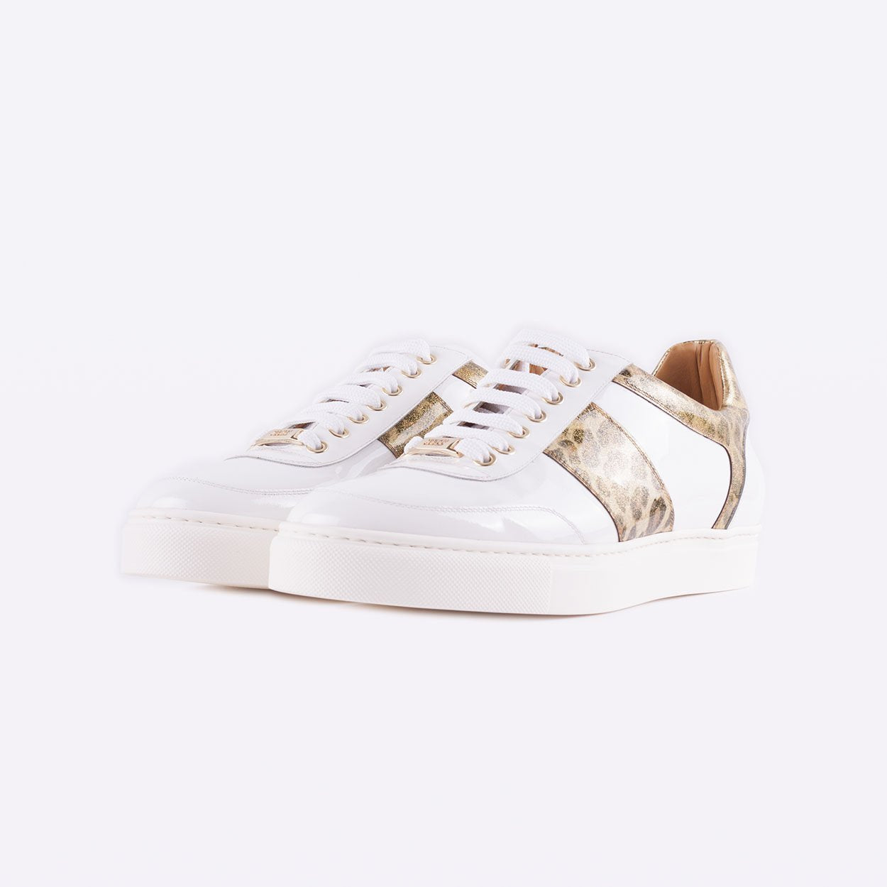 Mister 37613 Garde Men's Shoes Brown & White Glitter Leopard Print / Patent Leather Casual Sneakers (MIS1024)