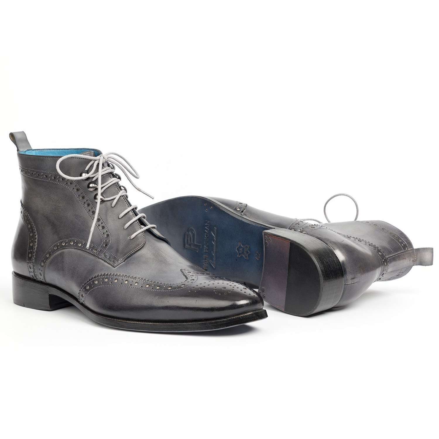 Paul Parkman Handmade Designer Shoes Wingtip Hand-Painted Gray Ankle Boots (PM5612)
