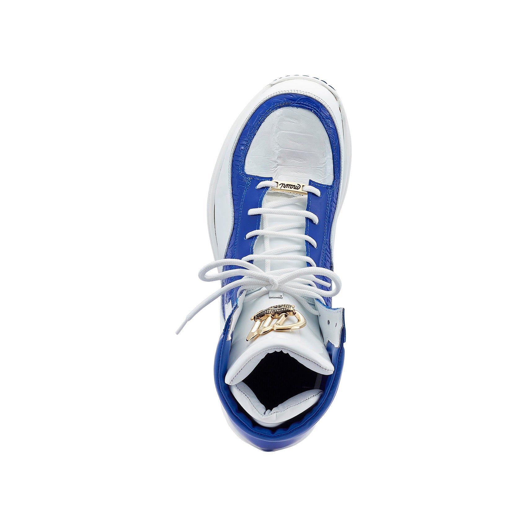 Mauri 8401 Flash Men's Shoes White & Royal Blue Exotic Crocodile / Ostrich Leg / Patent Leather High-Top Sneakers (MA5455)