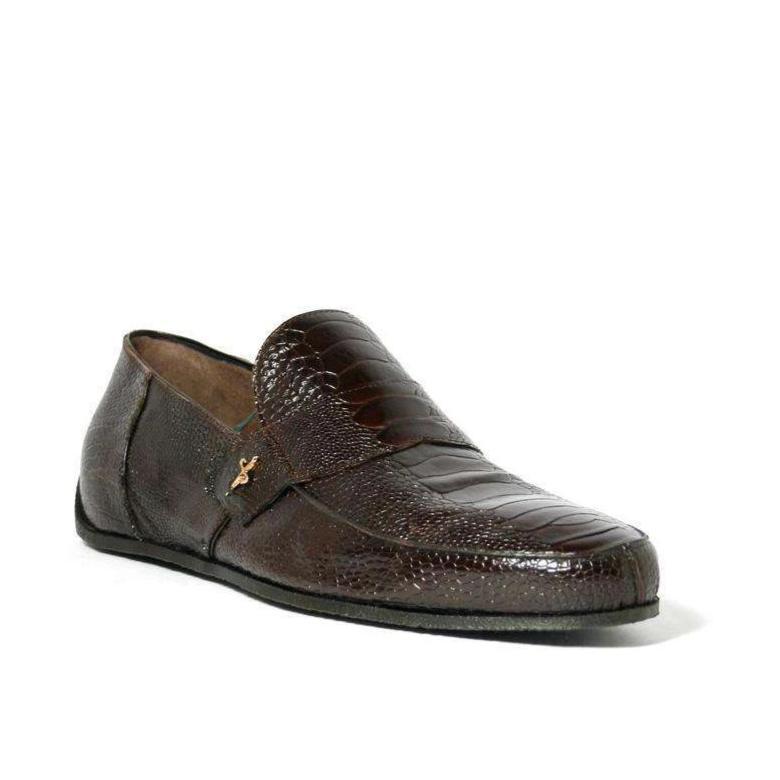 Cesare Paciotti Luxury Italian Struzzo Zamp Fondente Brown Loafers (CPM2327)