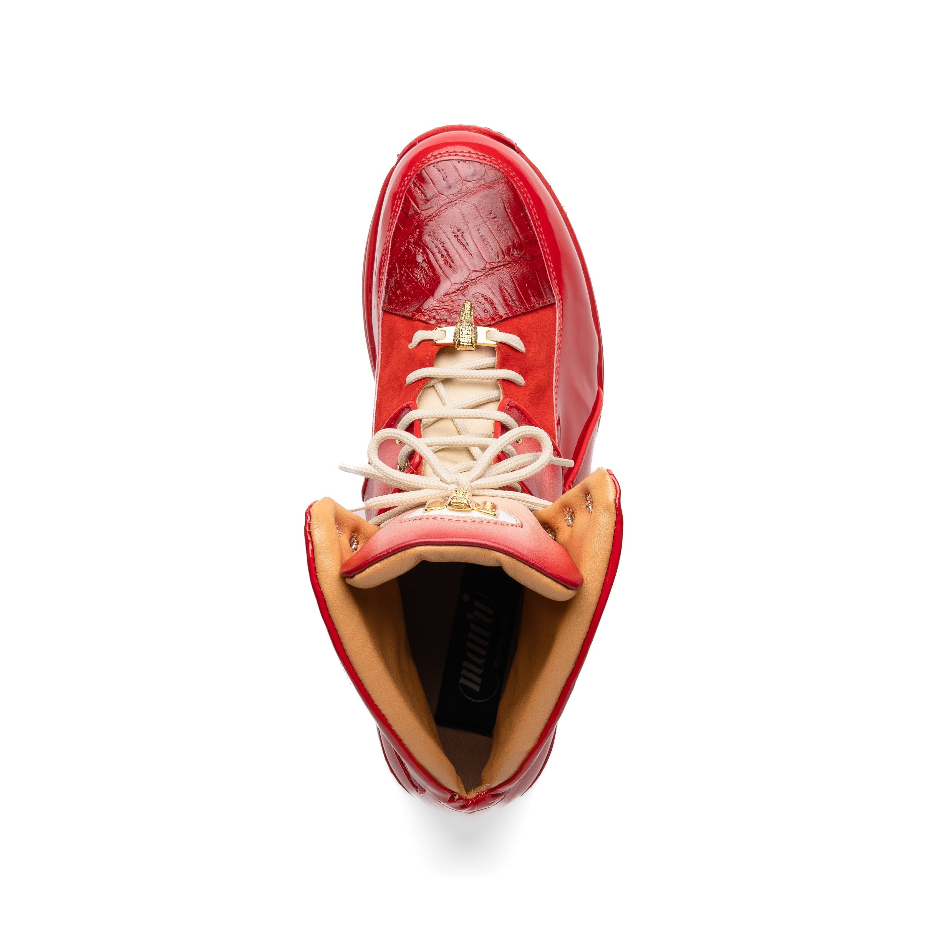 Mauri Diamond 8402 Men's Shoes Red & Cream with Red Finish Exotic Crocodile / Suede / Nappa / Patent Leather High-Top Sneakers (MA5624)
