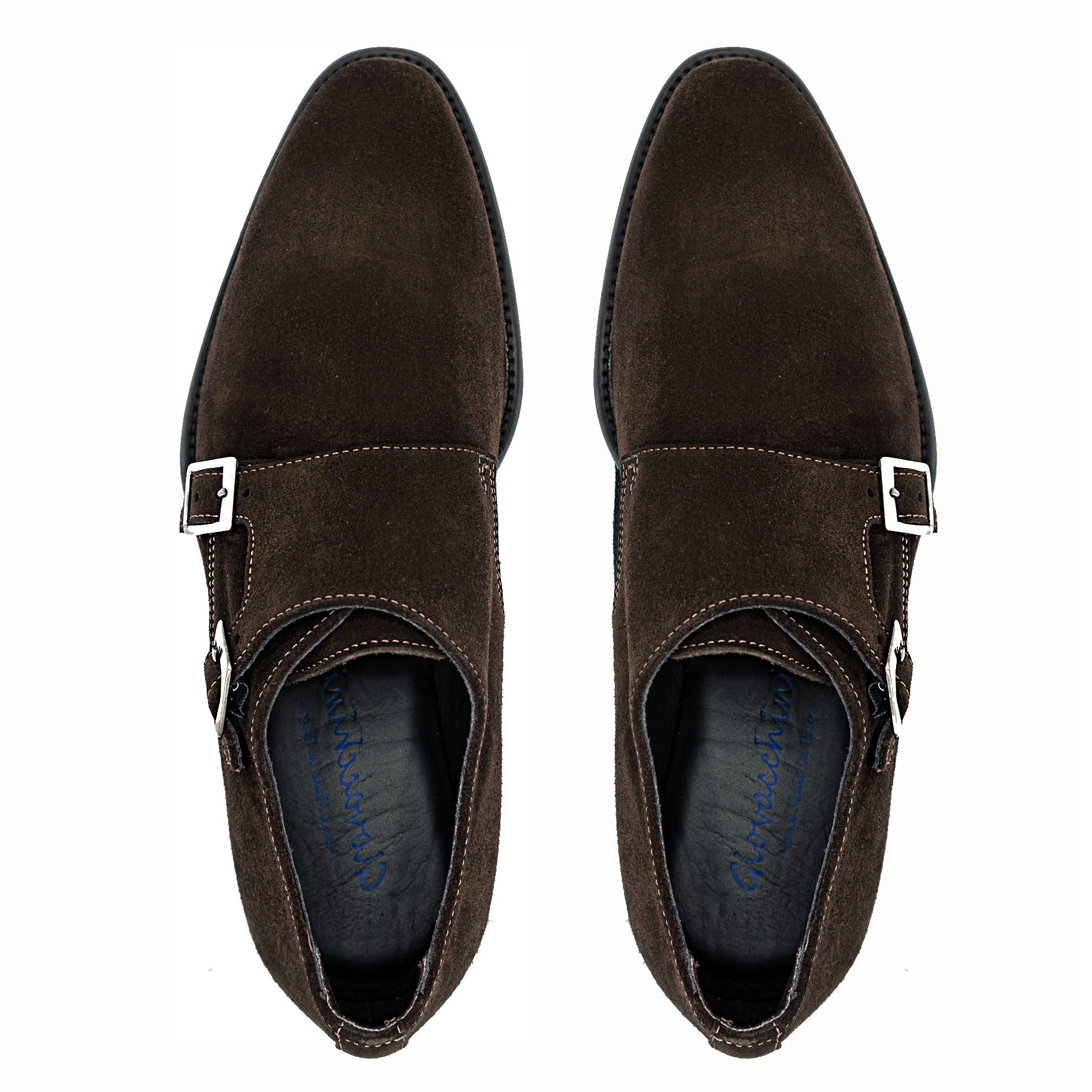 Giovacchini Francesco Men's Shoes Chocolate Suede Leather Double Monk-Straps Loafers (GVCN1009)