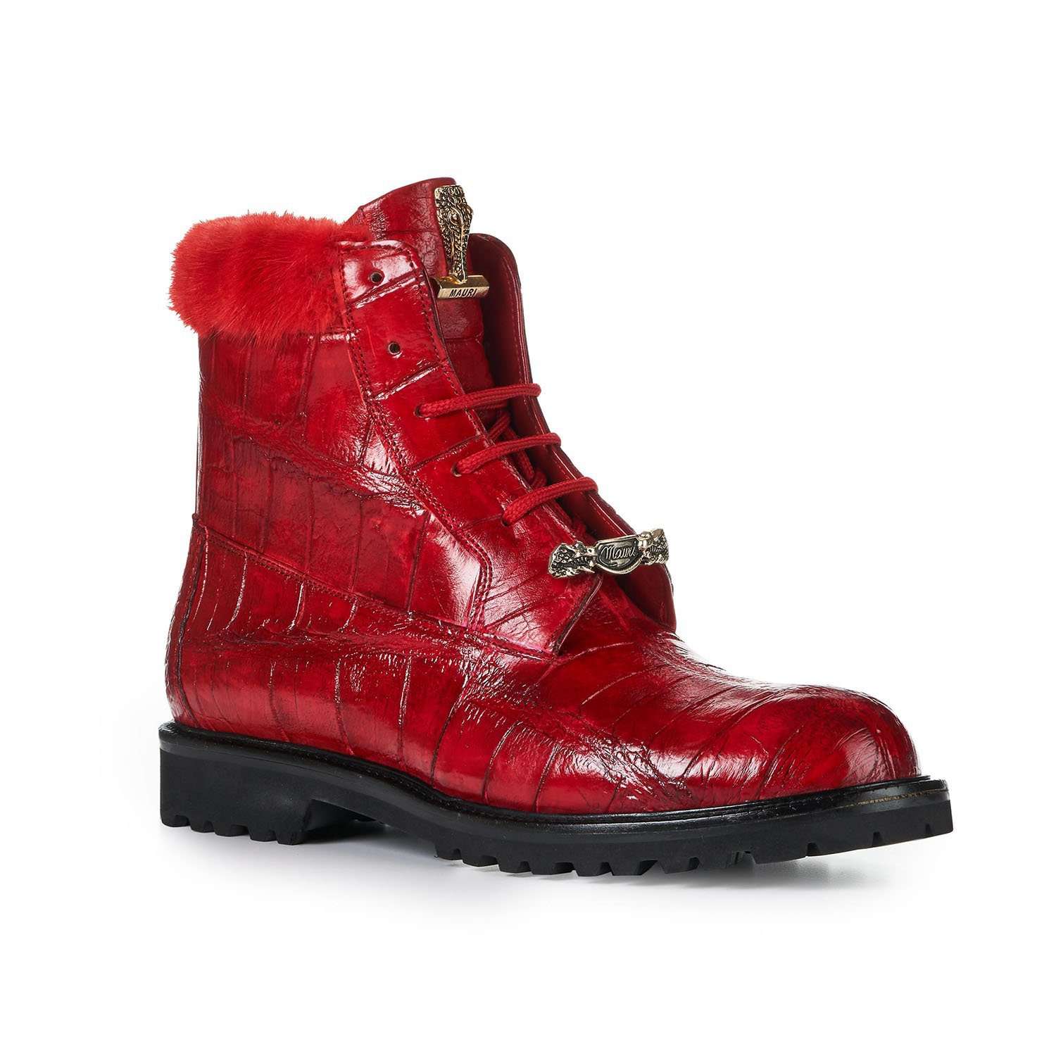 Mauri 4902 Luxury Men's Designer Shoes Mink Red Body Alligator and Baby Crocodile Boots (MA5013)