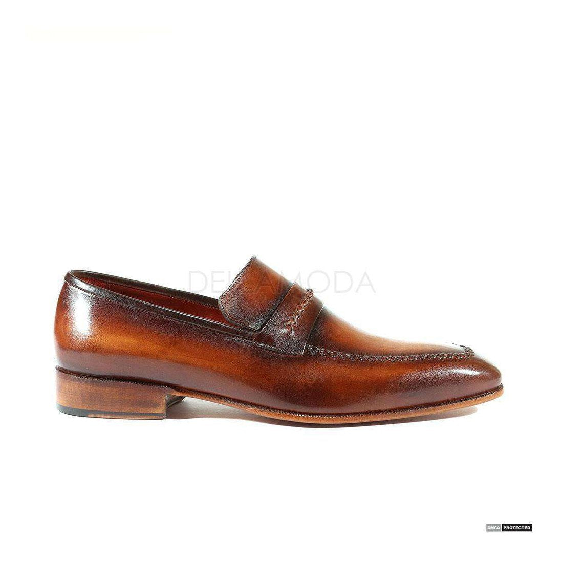 Paul Parkman Handmade Designer Shoes Handmade Men's Designer Shoes Stitched Hand-Painted Brown Loafers (PM1020)