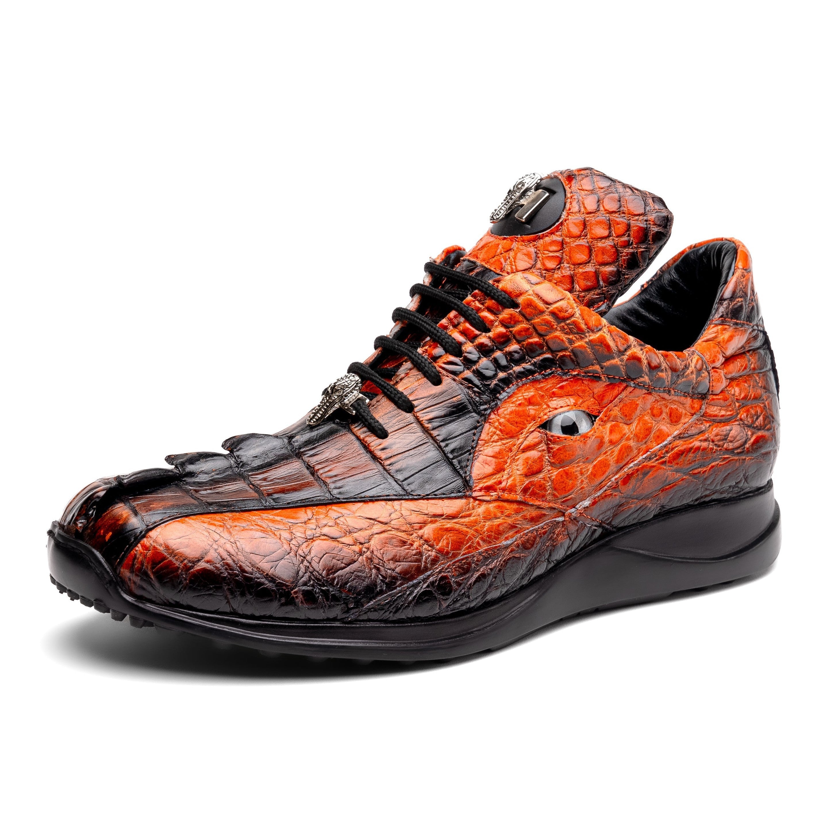 Mauri Hazard 8596-3 Men's Shoes Orange with Black Finished Exotic Alligator / Hornback Sneakers (MA5565)