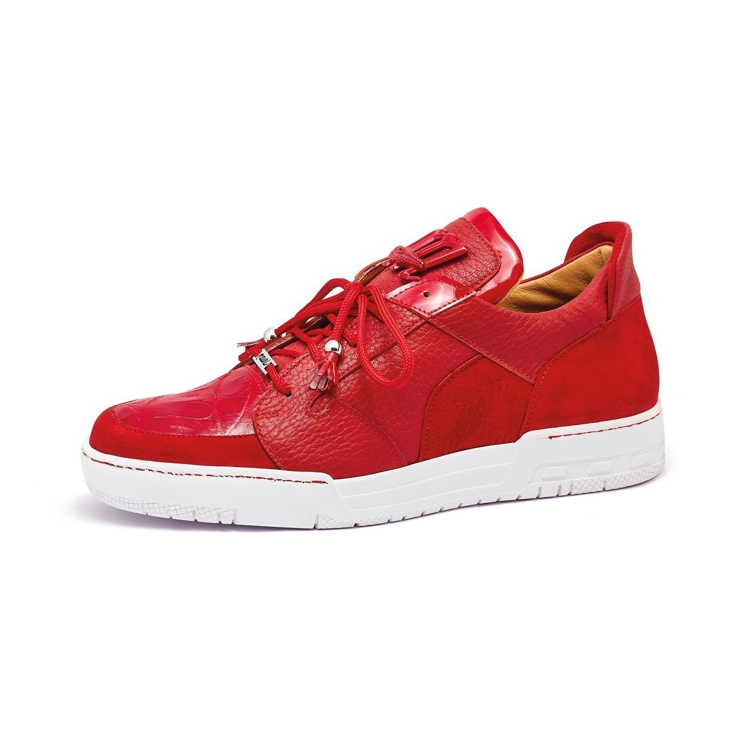 Mauri 8412 Boss Men's Shoes Red Exotic Crocodile / Suede / Patent Leather Casual Sneakers (MA5335)