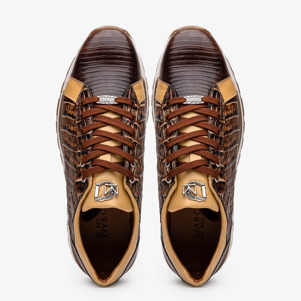 Marco Di Milano Portici Men's Shoes Wine & Black Exotic Lizard / Crocodile Casual Sneakers (MDM1016)