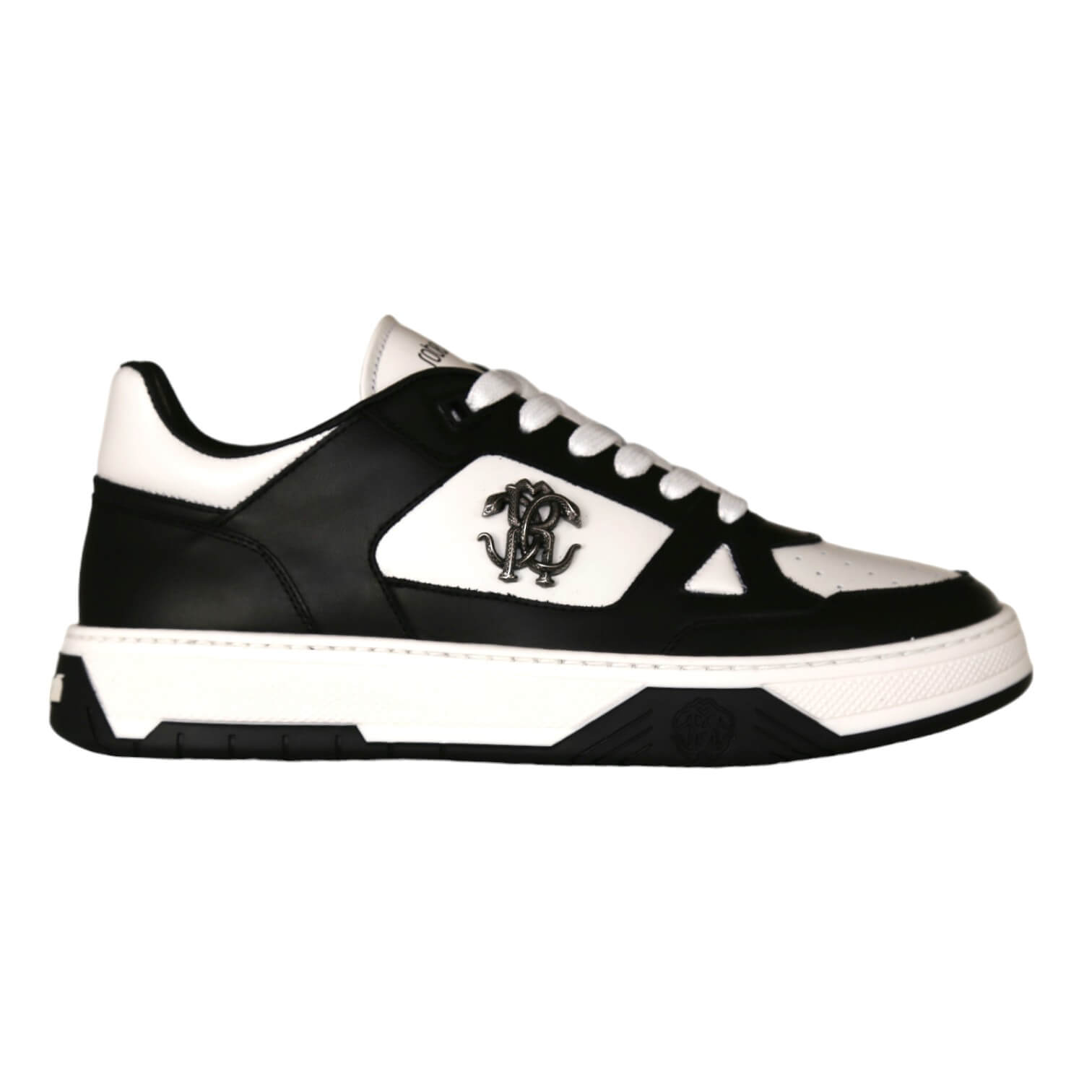 Roberto Cavalli 22536-B Men's Shoes Black & White Calf-Skin Leather Casual Sneakers (RC1004)