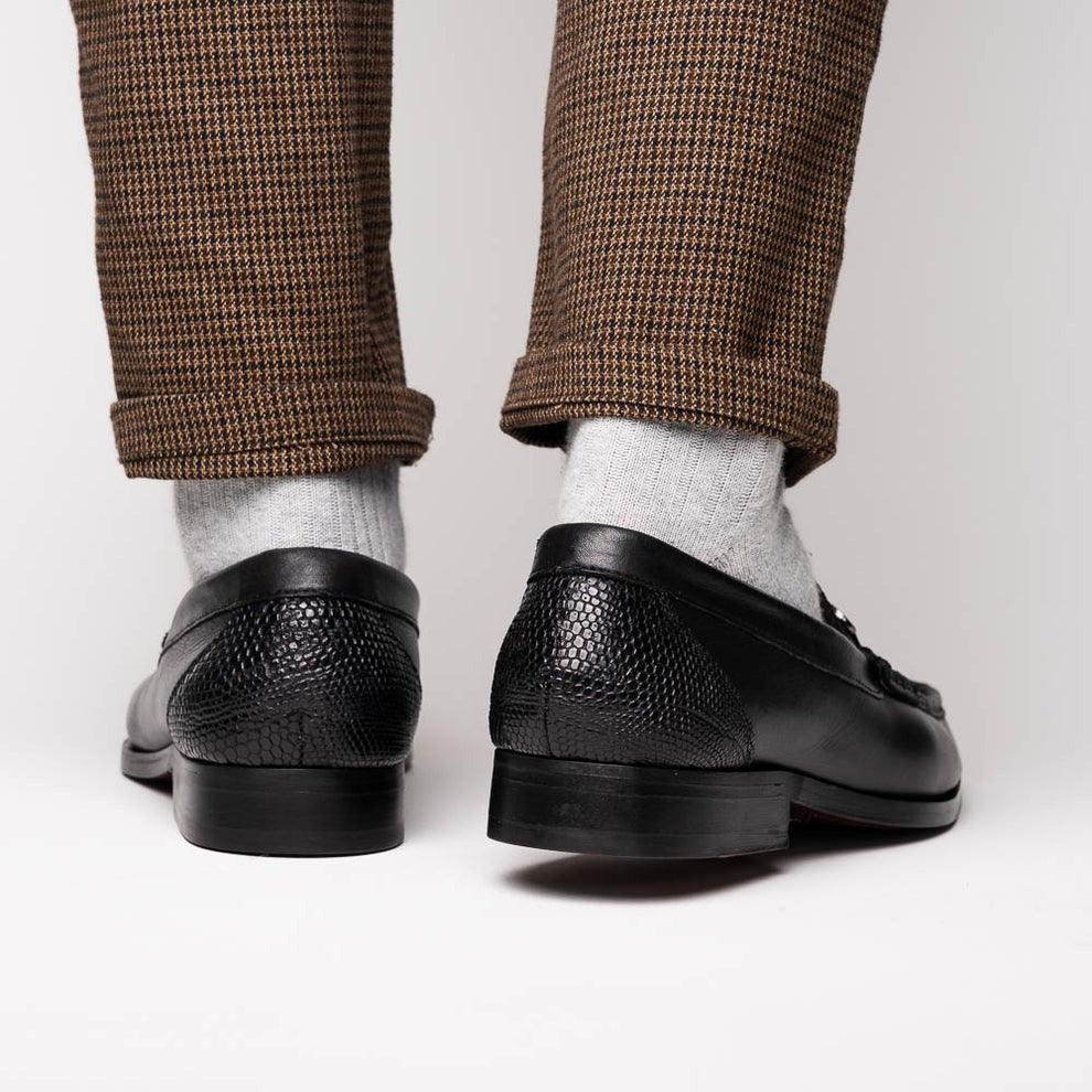 Marco Di Milano Enzo Men's Shoes Black Genuine Lizard Horsebit Loafers (MDM1156)