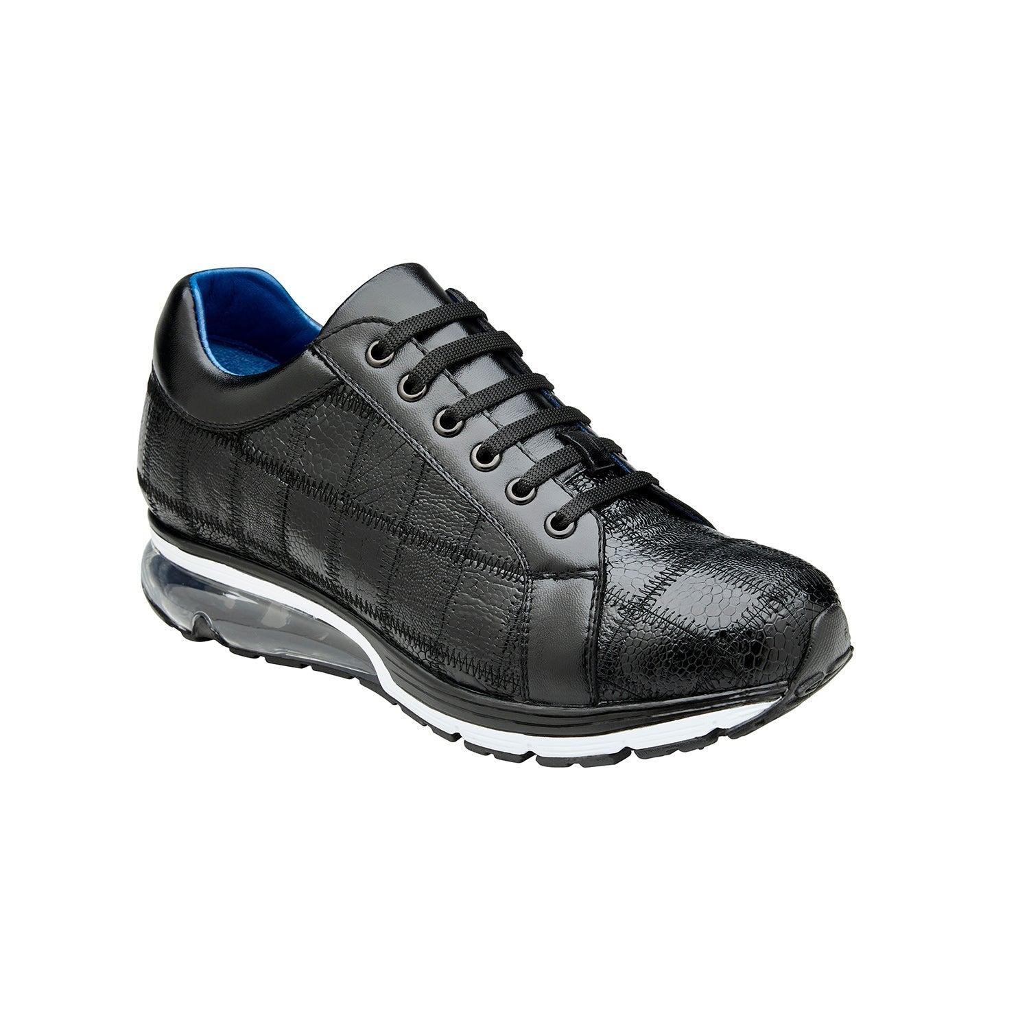 Belvedere Magnus E21 Shoes Men's Black Exotic Ostrich Patchwork Casual Sneakers (BV3162)