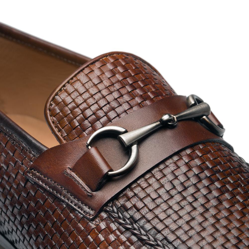 Mezlan 9897 R606 Men's Shoes Cognac Woven Leather Horsebit Loafers (MZS3359)