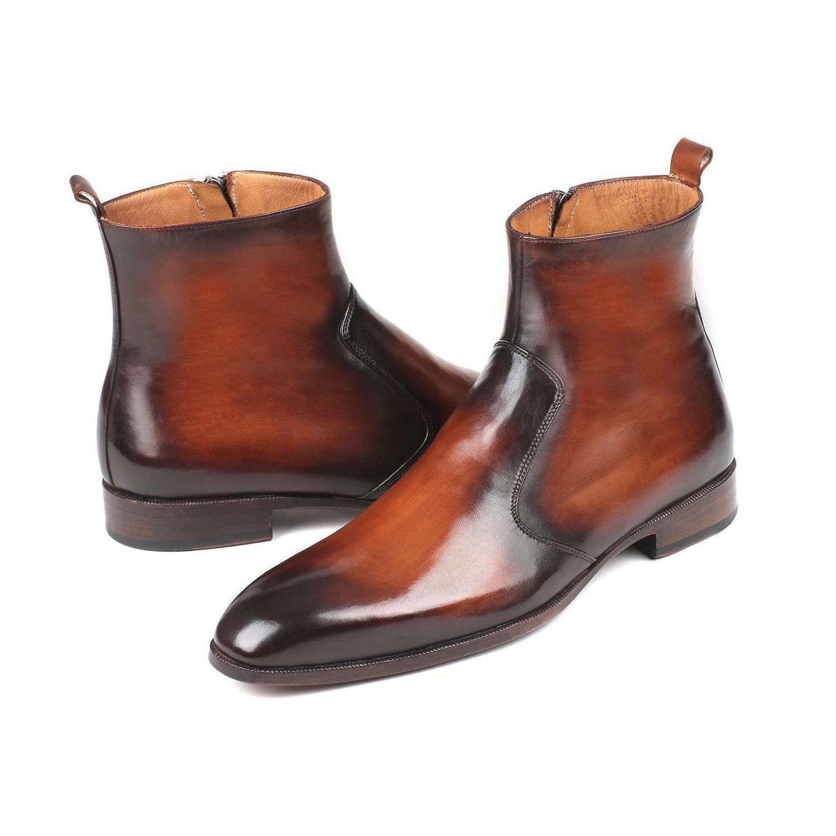 Paul Parkman Handmade Designer Shoes Brown Burnished Side Zipper Boots (PM5864)