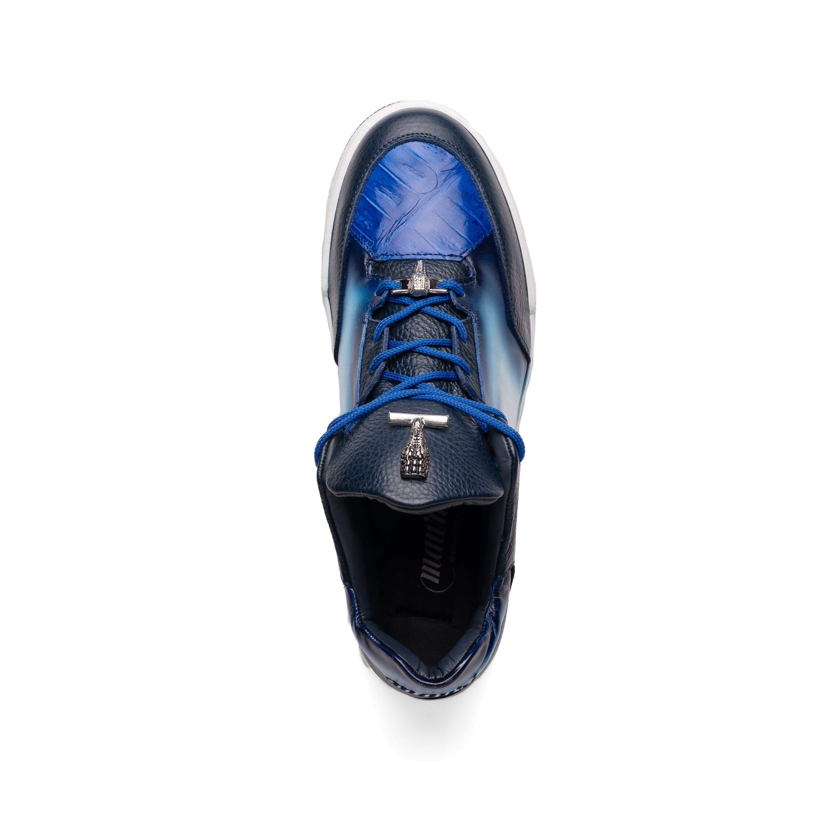 Mauri Ghost 8423 Men's Shoes Two-Tone Blue & White Exotic Crocodile / Time / Nappa Leather Casual Slip-On Sneakers (MA5622)