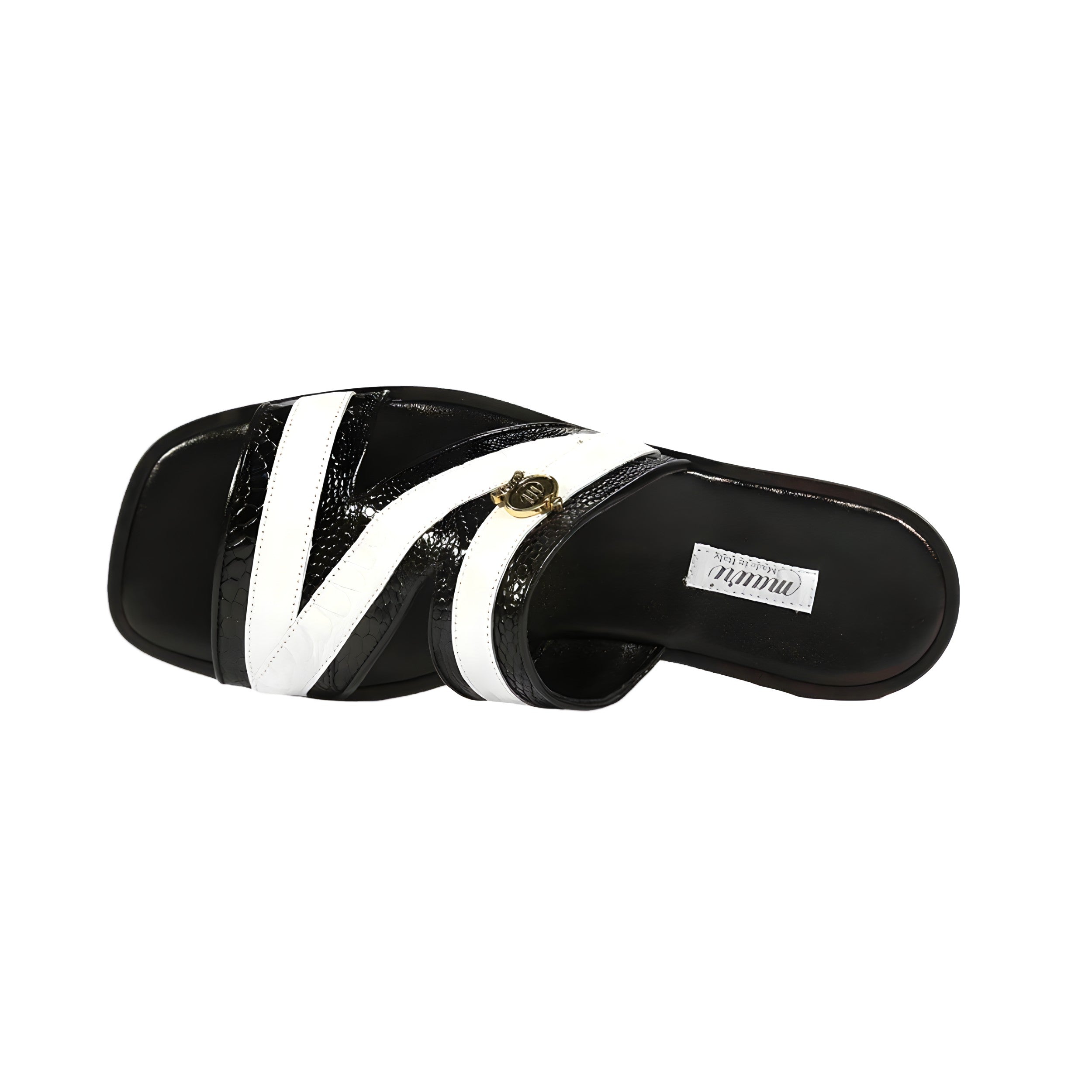 Mauri 5068 Sarasota Men's Shoes Black & White Exotic Ostrich Sandals (MAS5116-B)