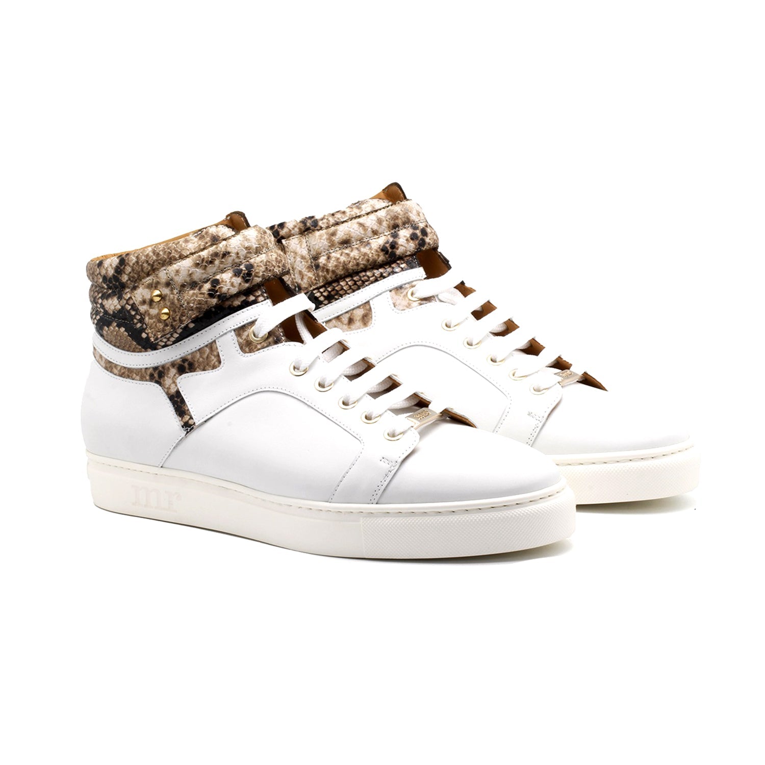 Mister Oria 40470 Men's Shoes Brown & White Texture Print Leather High-Top Sneakers (MIS1140)